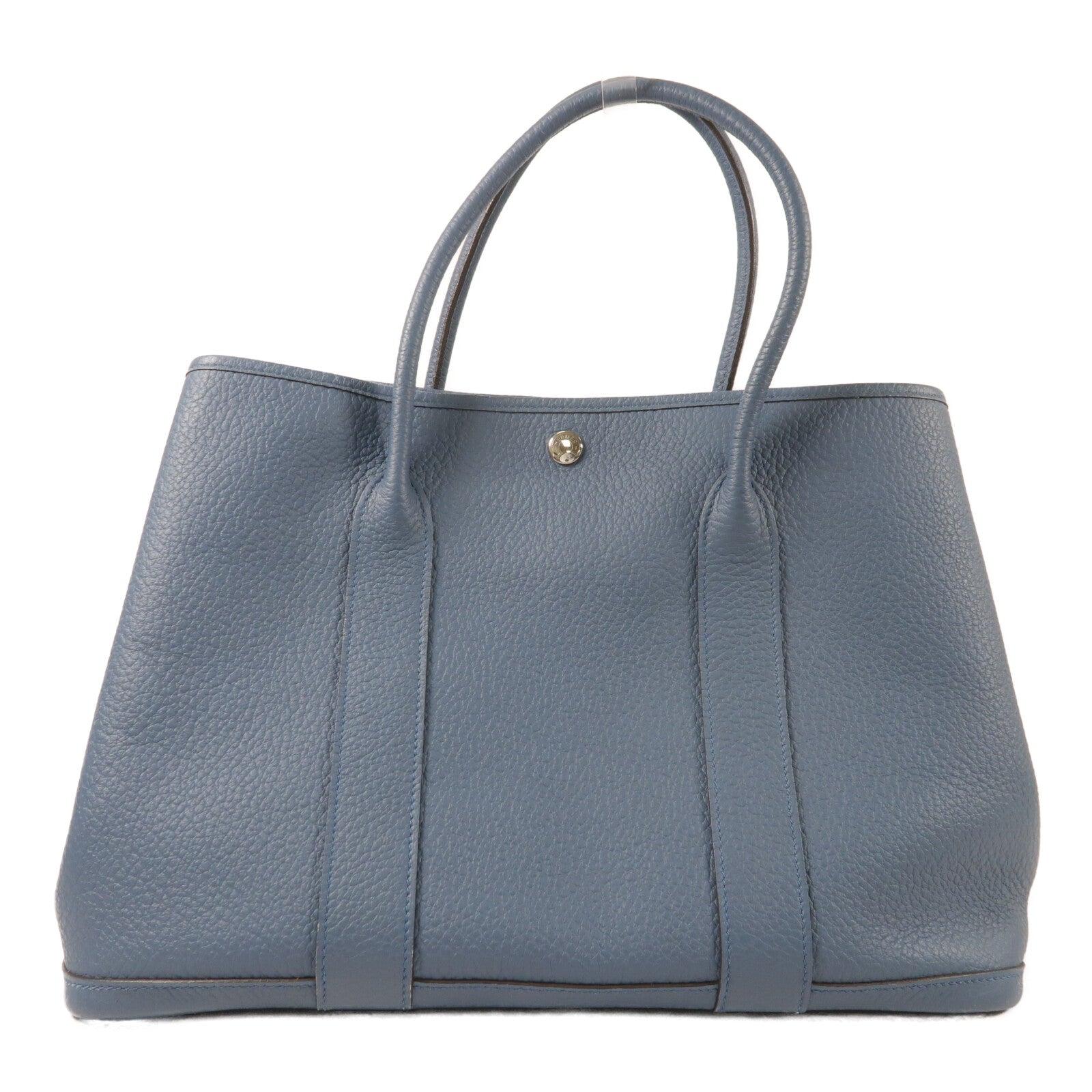 HERMES Country皮革Garden Party PM銀扣手挽袋Azure Blue