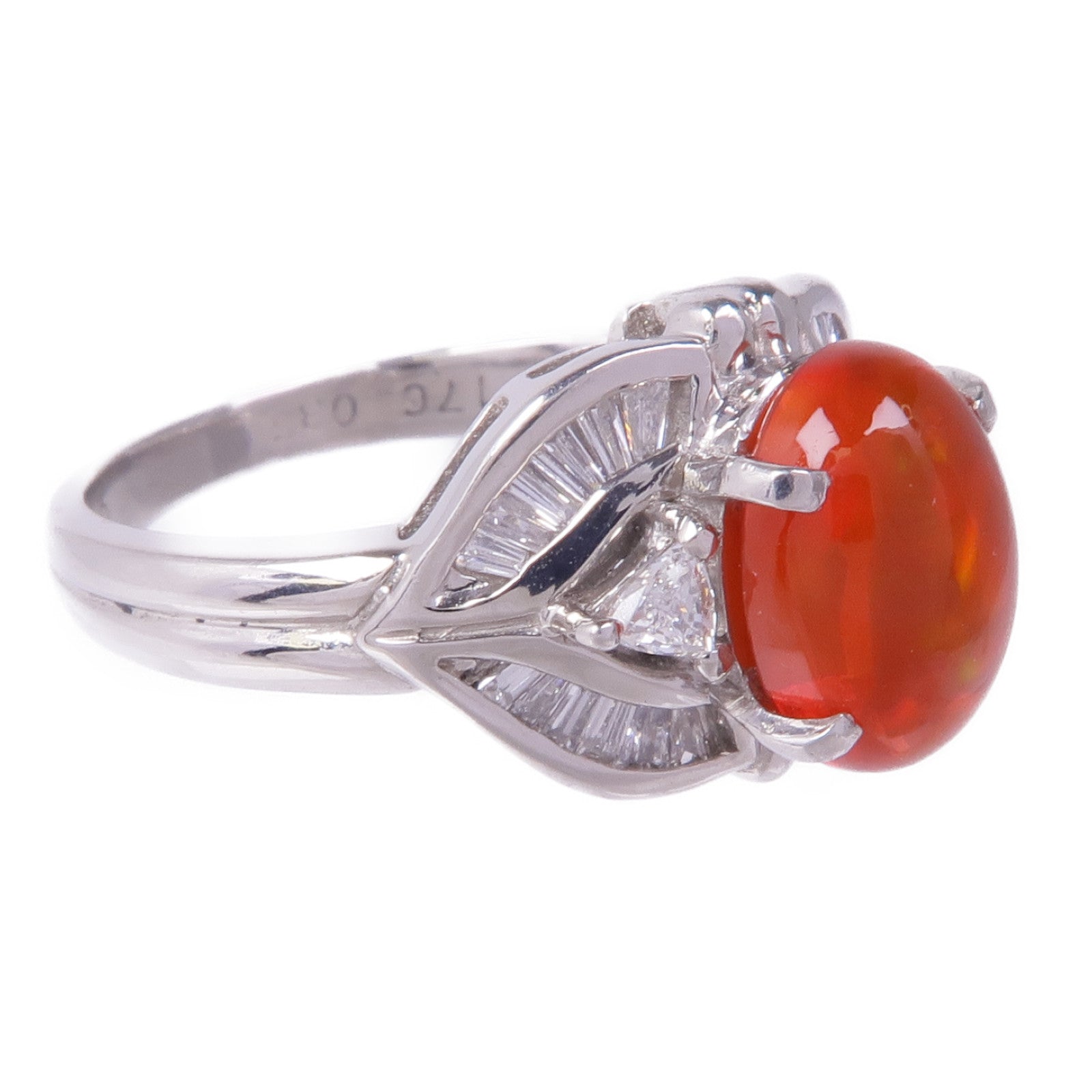 JEWELRY 【激減優惠】PT900鉑金Fire Opal Ring火蛋白石/鑽石戒指US#5.75