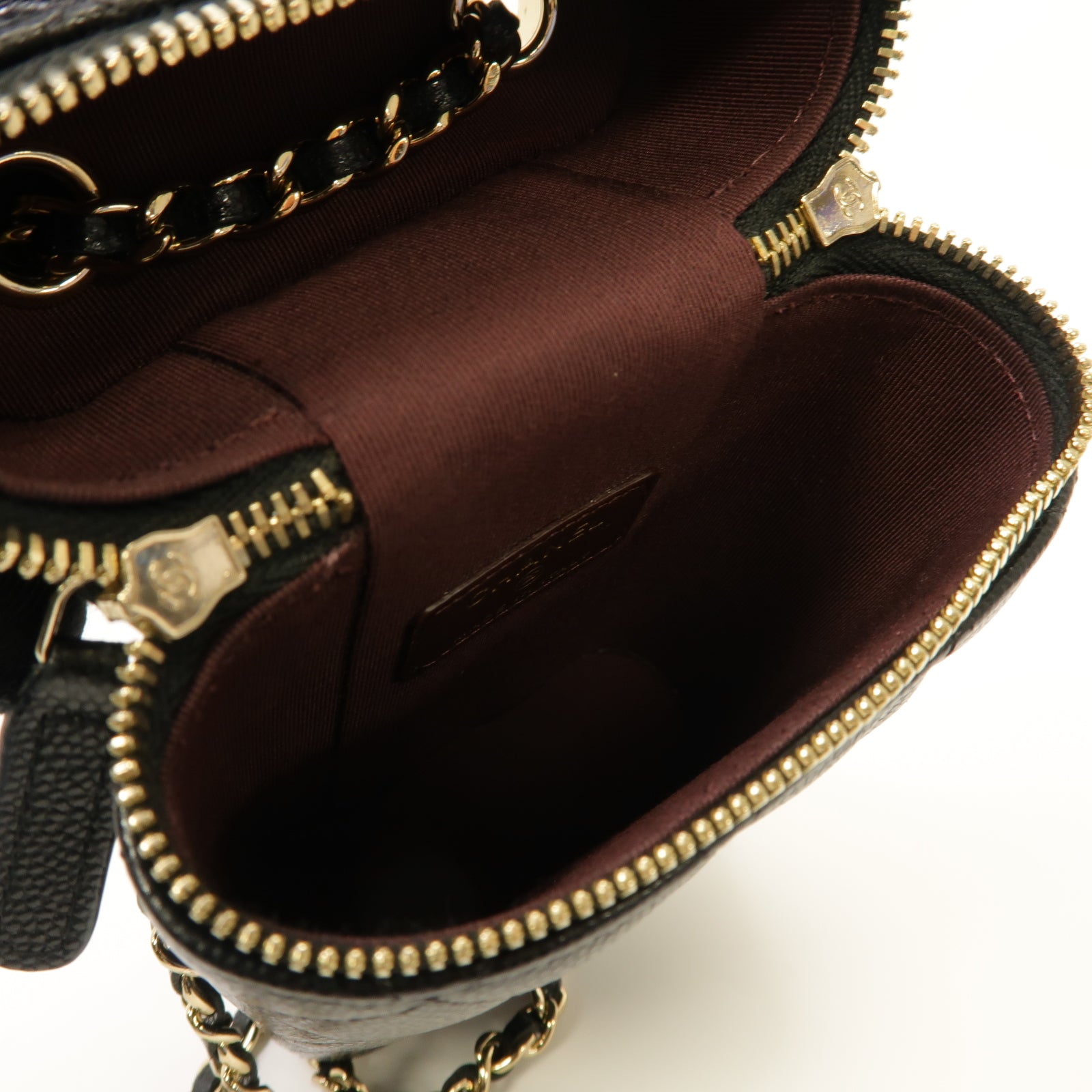 CHANEL 菱格Caviar皮革Vanity Phone Holder With Chain Bag金扣鏈帶肩背袋黑色