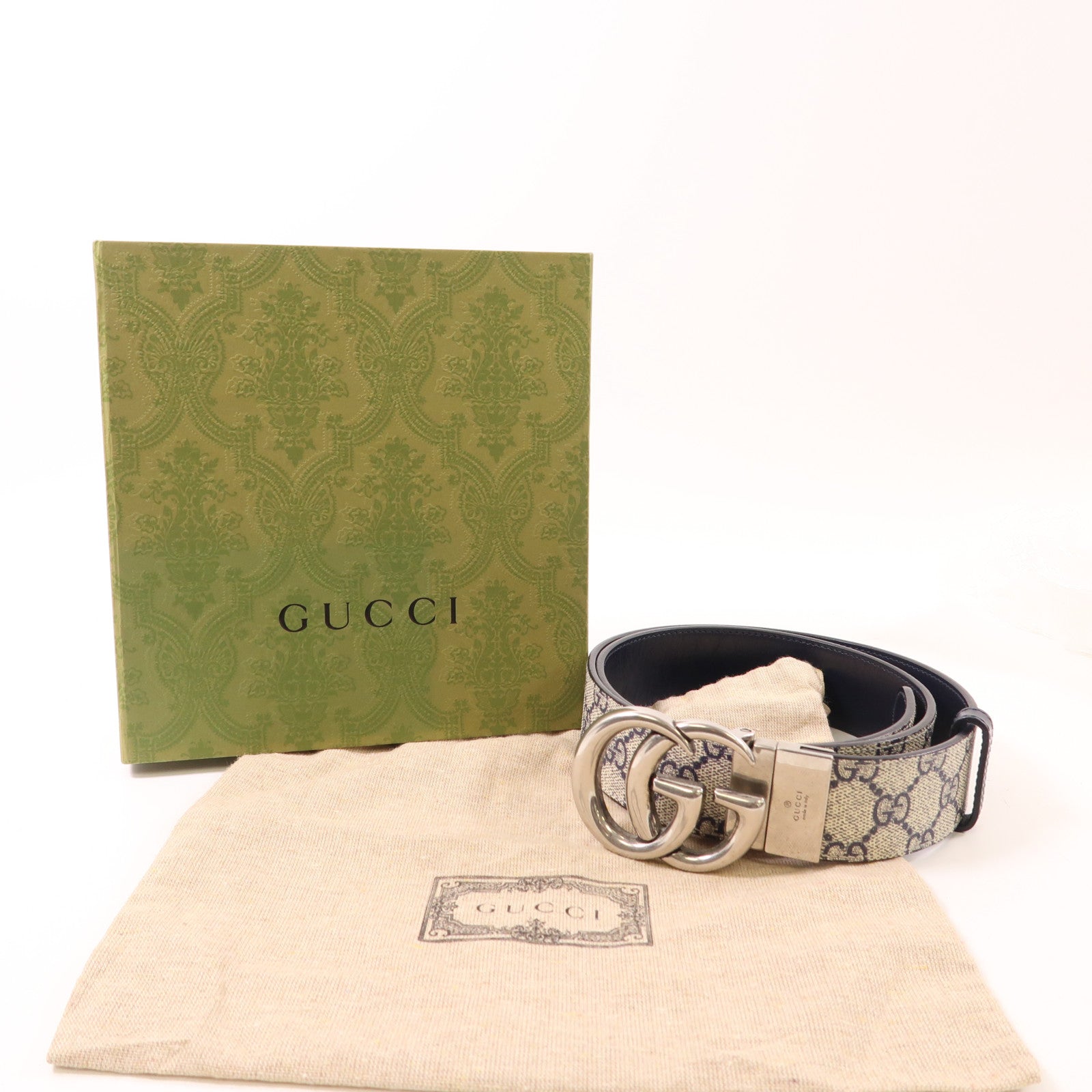 GUCCI 塗層帆布Belt銀扣皮帶