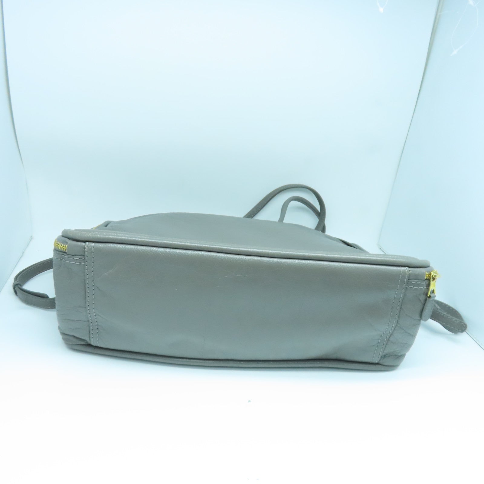 BALENCIAGA Cowhide Leather 2Way Shoulder Gold Buckle Handle Shoulder Bag Gray
