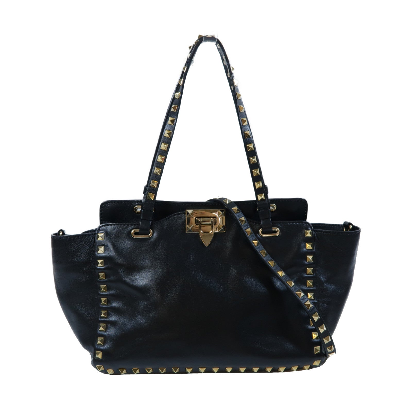Valentino 牛皮皮革Rockstud Tote金扣手挽肩背兩用袋黑色