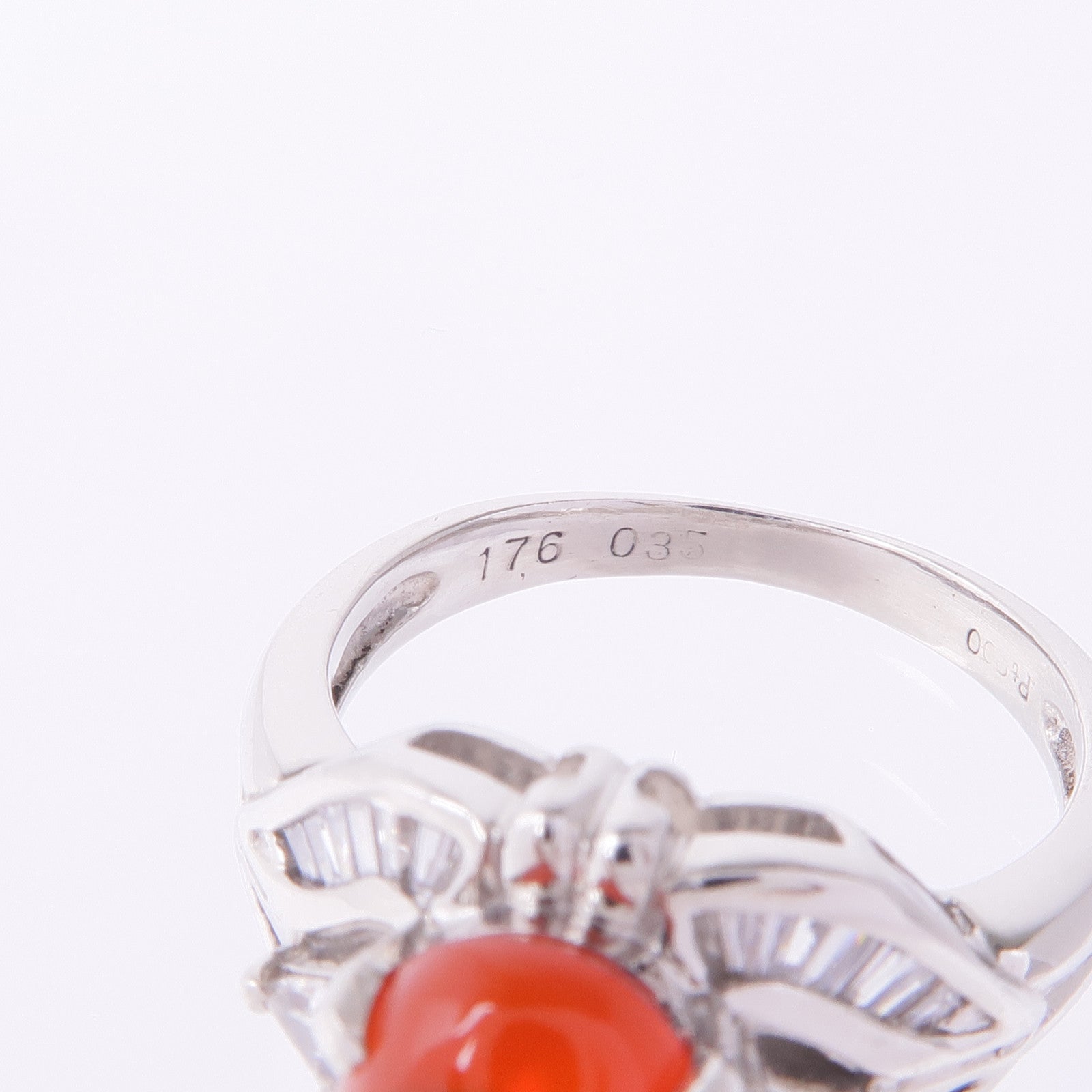 JEWELRY 【激減優惠】PT900鉑金Fire Opal Ring火蛋白石/鑽石戒指US#5.75