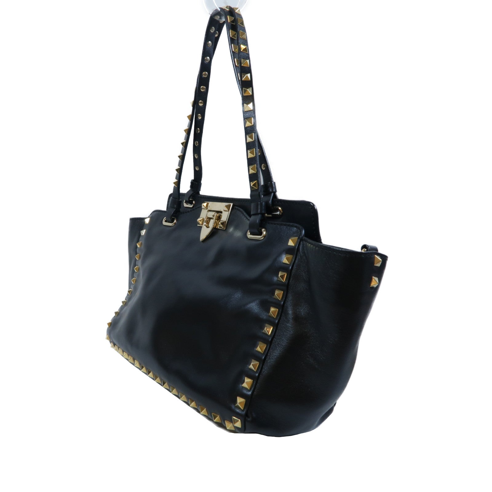 Valentino 牛皮皮革Rockstud Tote金扣手挽肩背兩用袋黑色