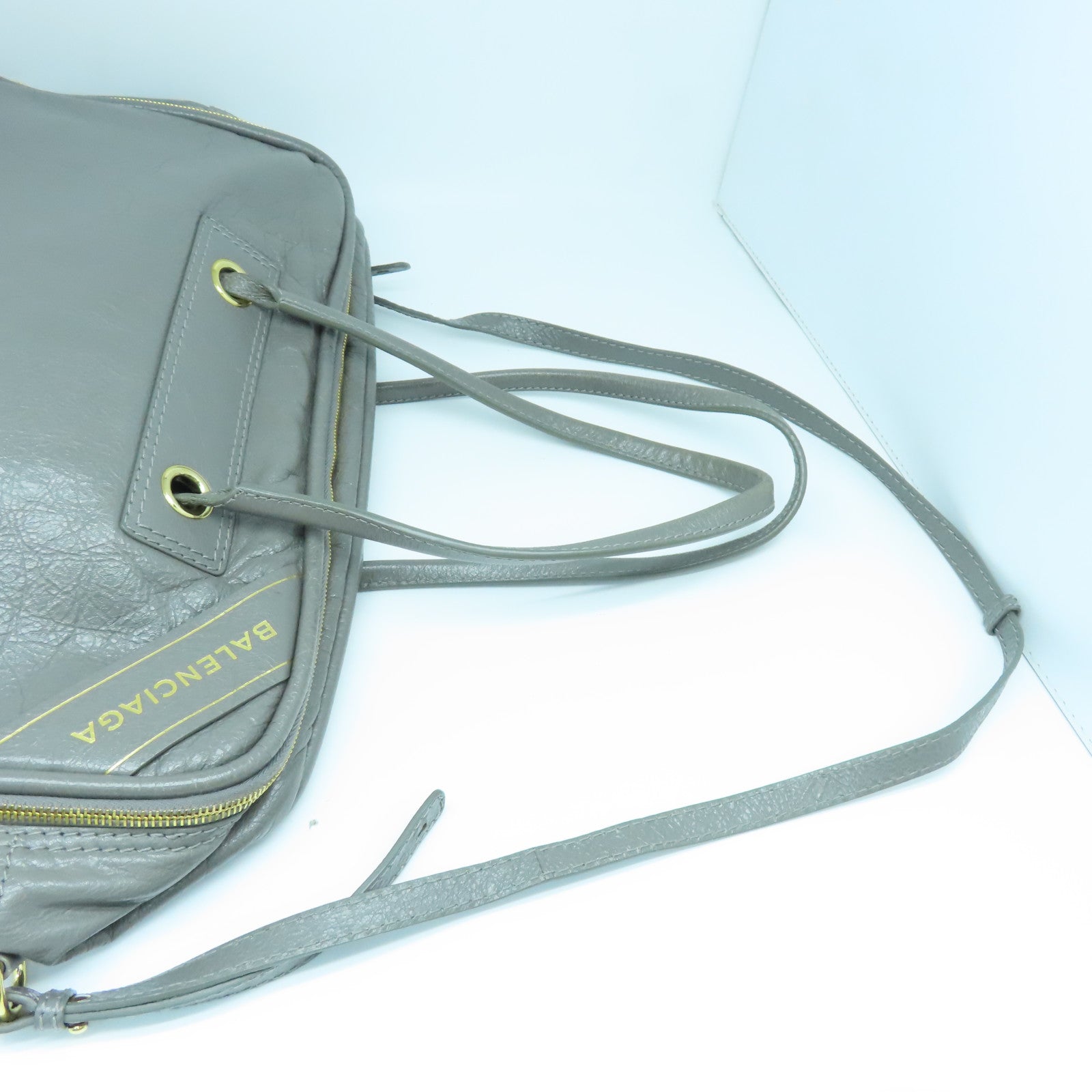 BALENCIAGA Cowhide Leather 2Way Shoulder Gold Buckle Handle Shoulder Bag Gray