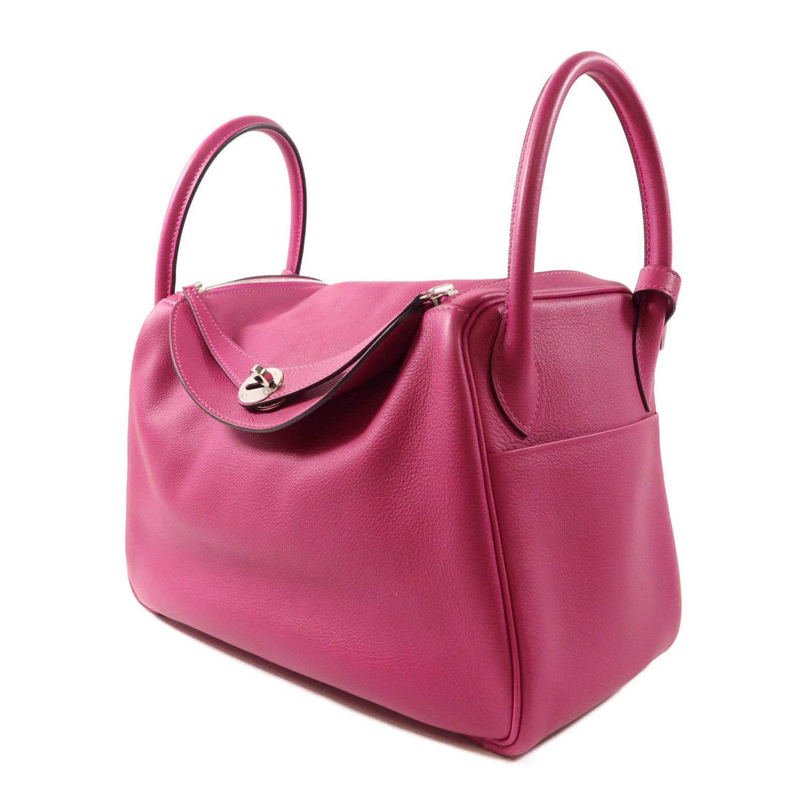 HERMES PHW Lindy 30 2 Way Shoulder Handbag Evercolor Leather Rose Purple