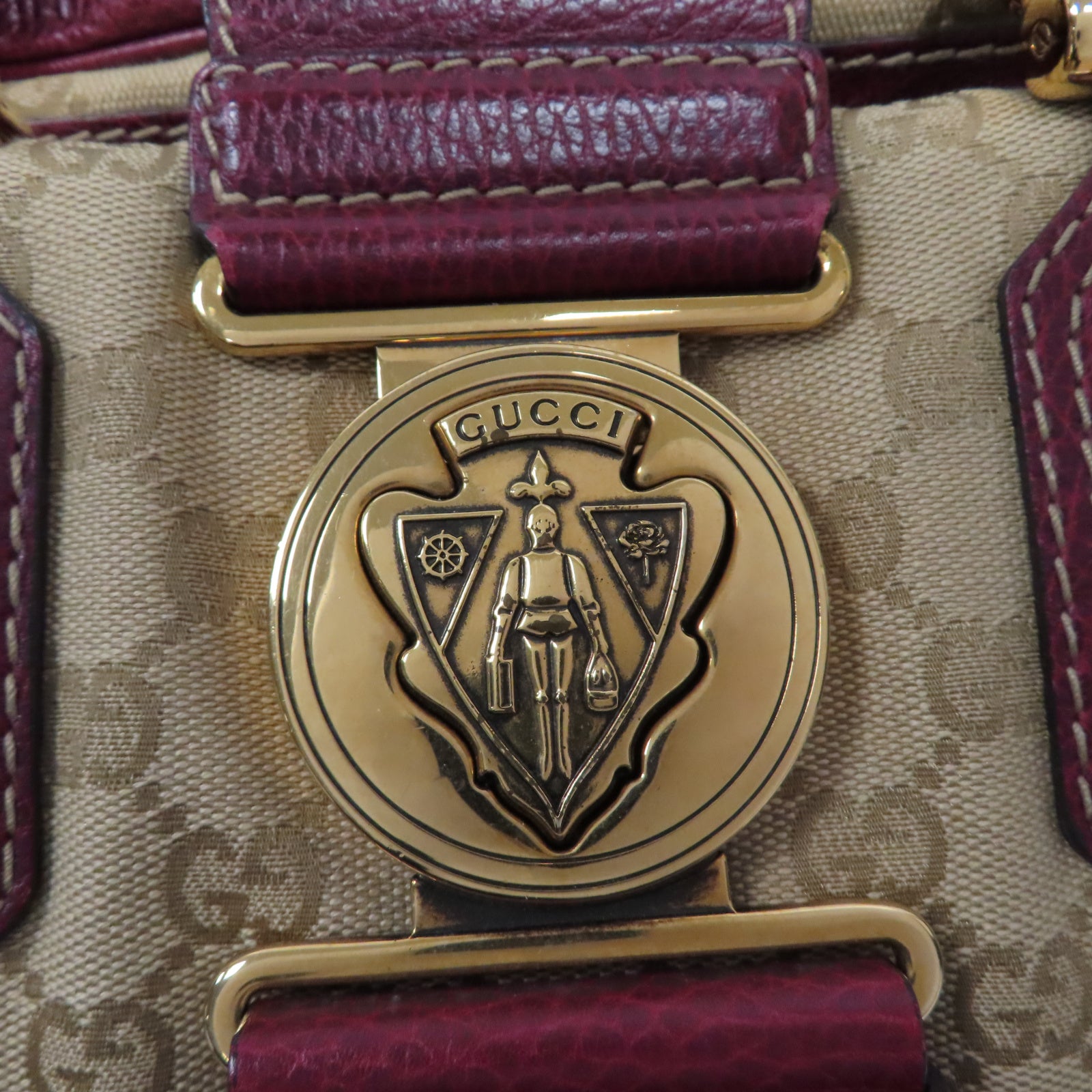 GUCCI 【激減優惠】帆布Hand Bag金扣手挽袋紅色/米色