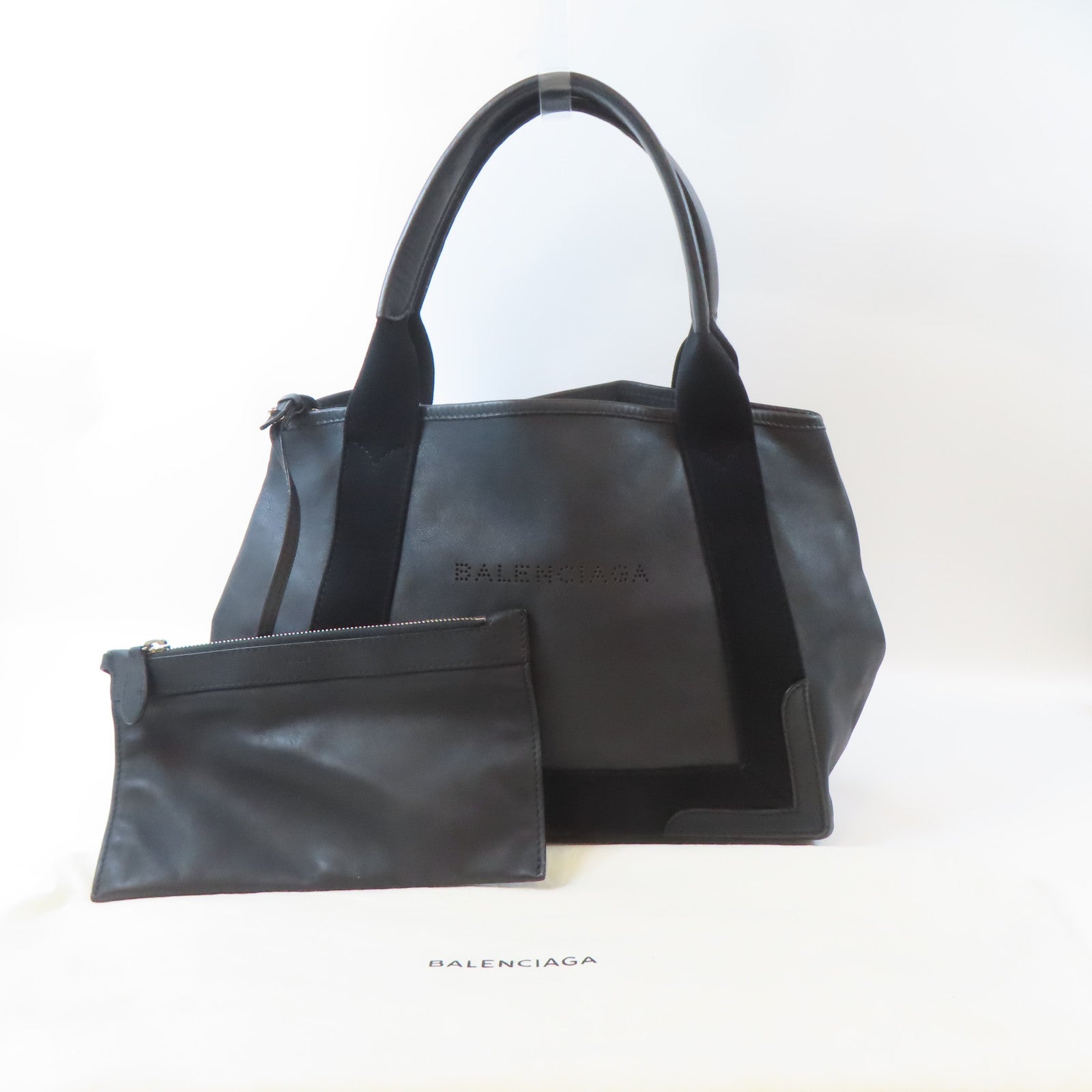 BALENCIAGA 羊皮皮革Navy Cabas銀扣手挽袋黑色