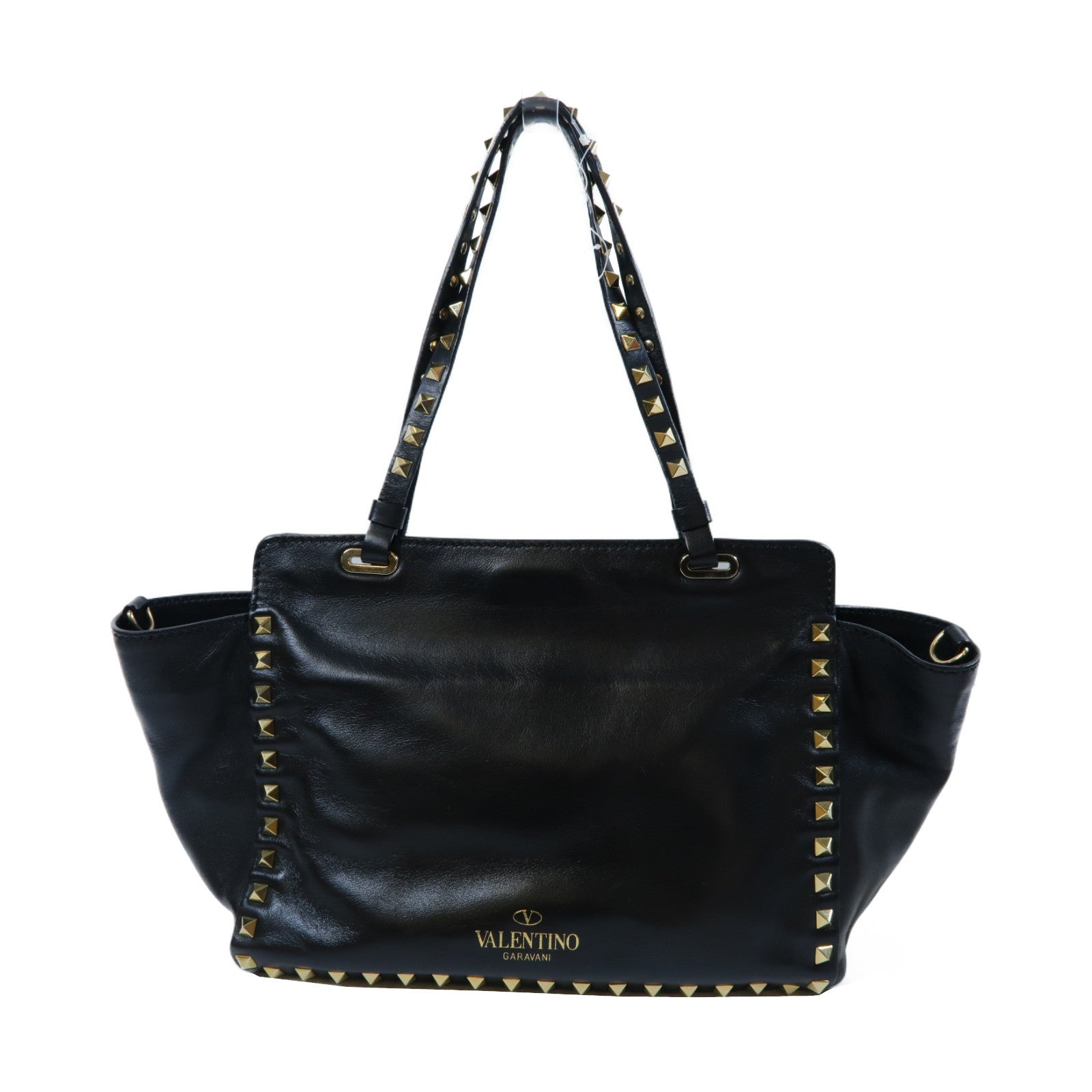 Valentino 牛皮皮革Rockstud Tote金扣手挽肩背兩用袋黑色