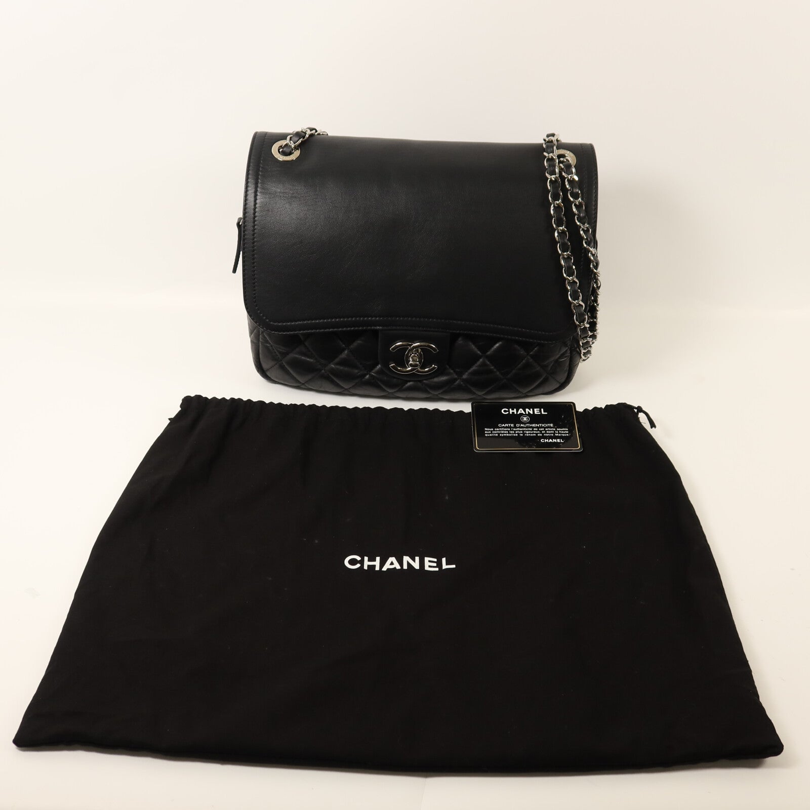 CHANEL 牛皮皮革Chain Shoulder銀扣鏈帶肩背袋