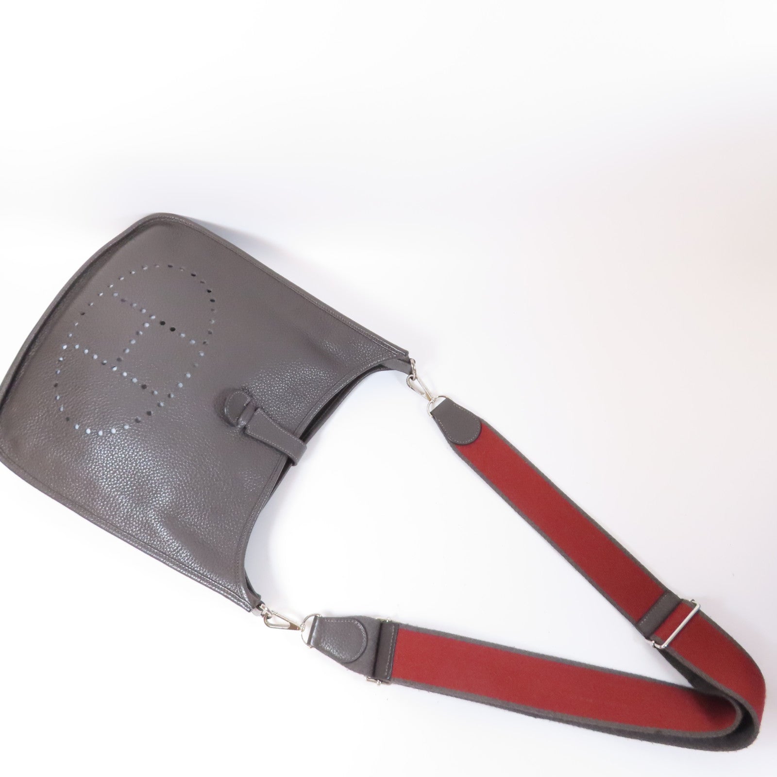 HERMES Clemence皮革Evelyne GM銀扣肩背袋灰色