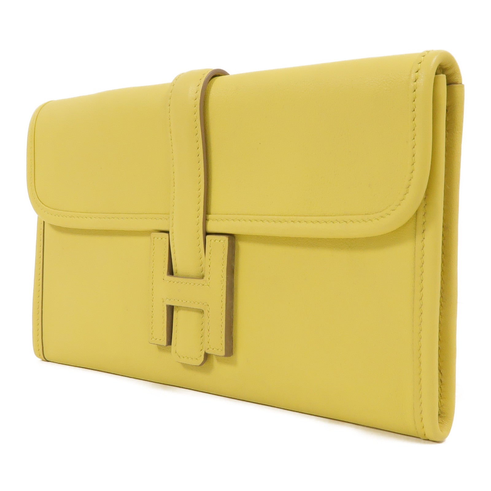 HERMES Swift皮革Jige Duo Clutch手拿包Jaune de Naples