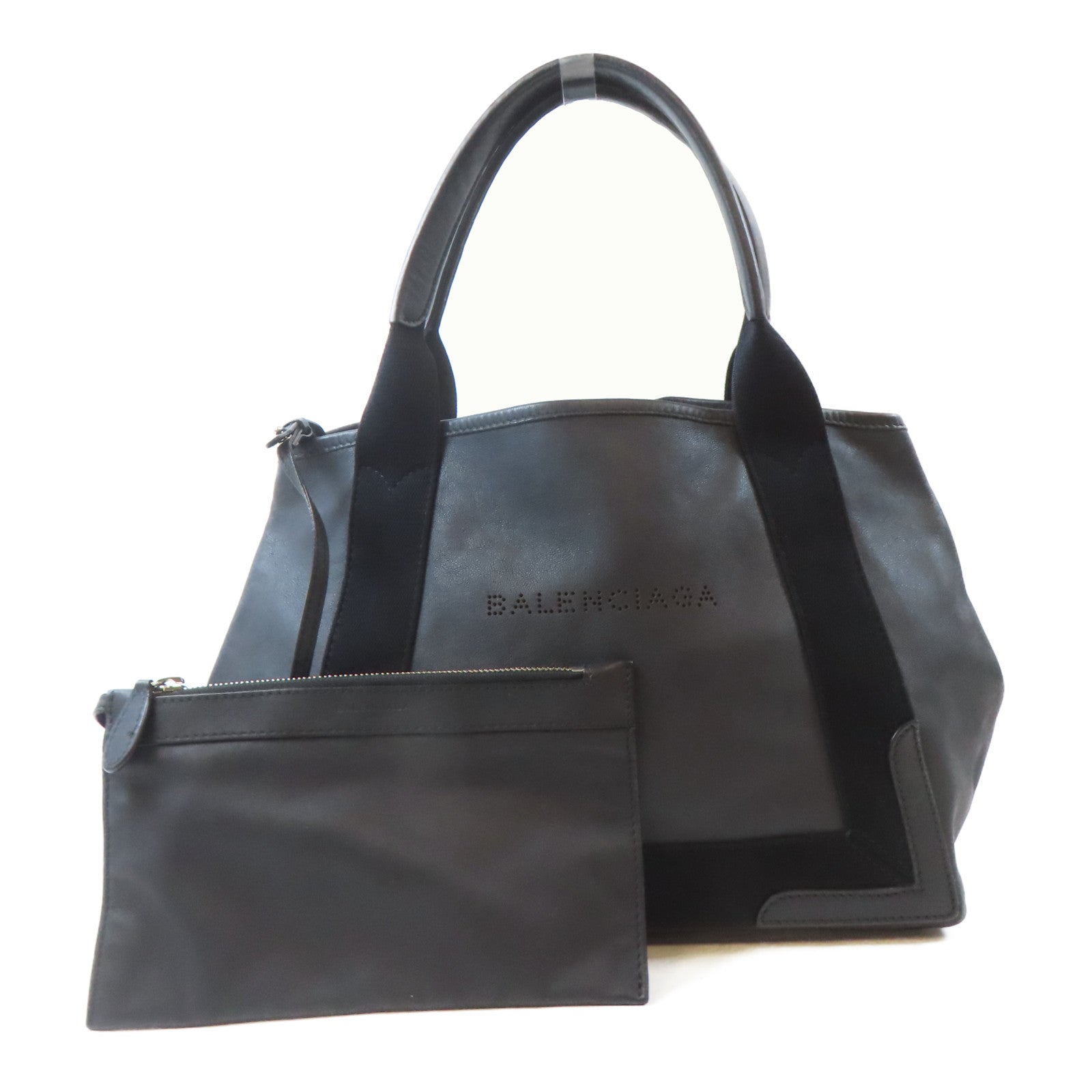 BALENCIAGA 羊皮皮革Navy Cabas銀扣手挽袋黑色