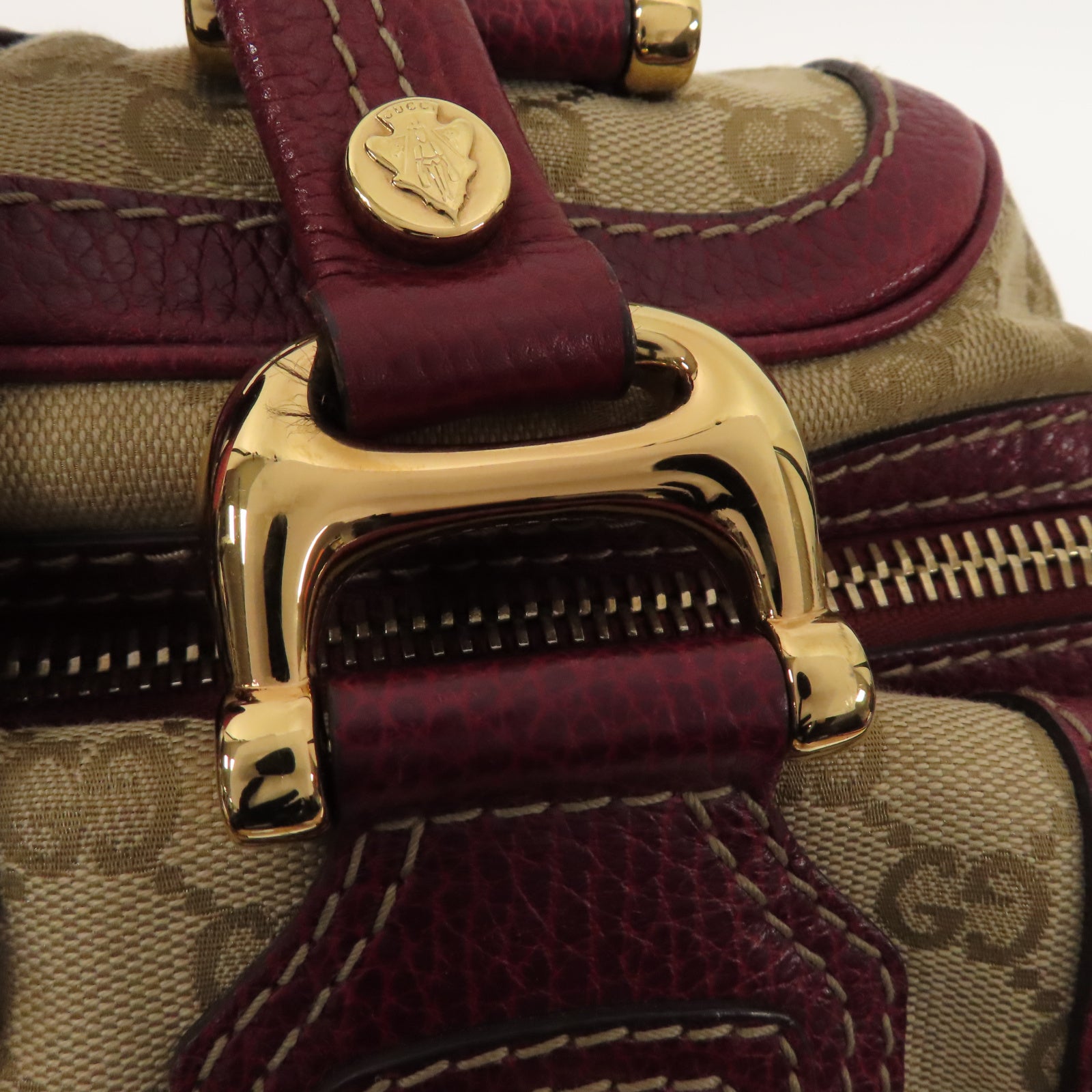 GUCCI 【激減優惠】帆布Hand Bag金扣手挽袋紅色/米色