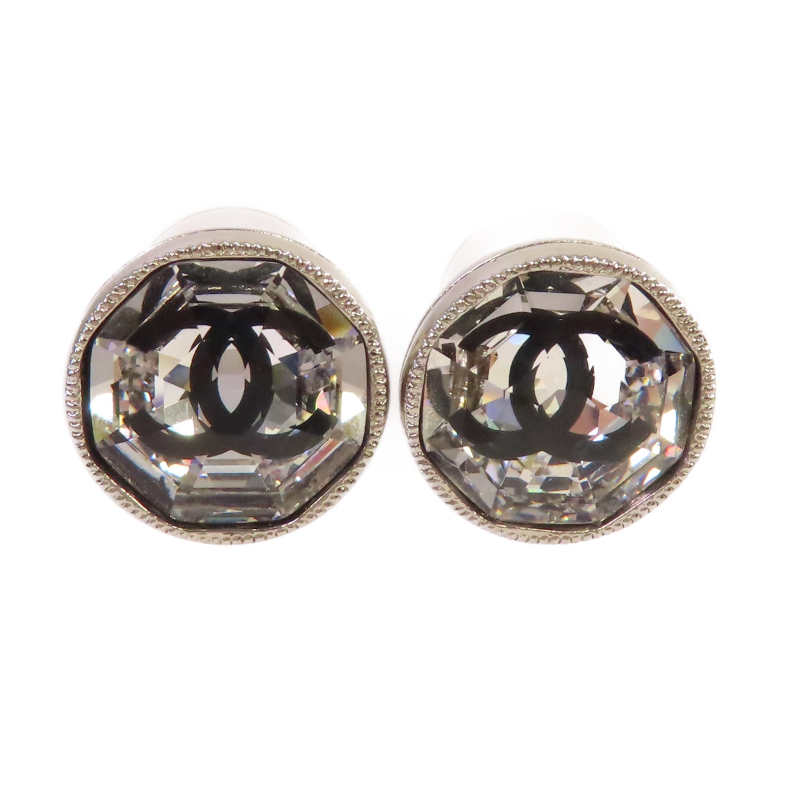 CHANEL PVC/金屬CC Earrings耳環銀色/黑色