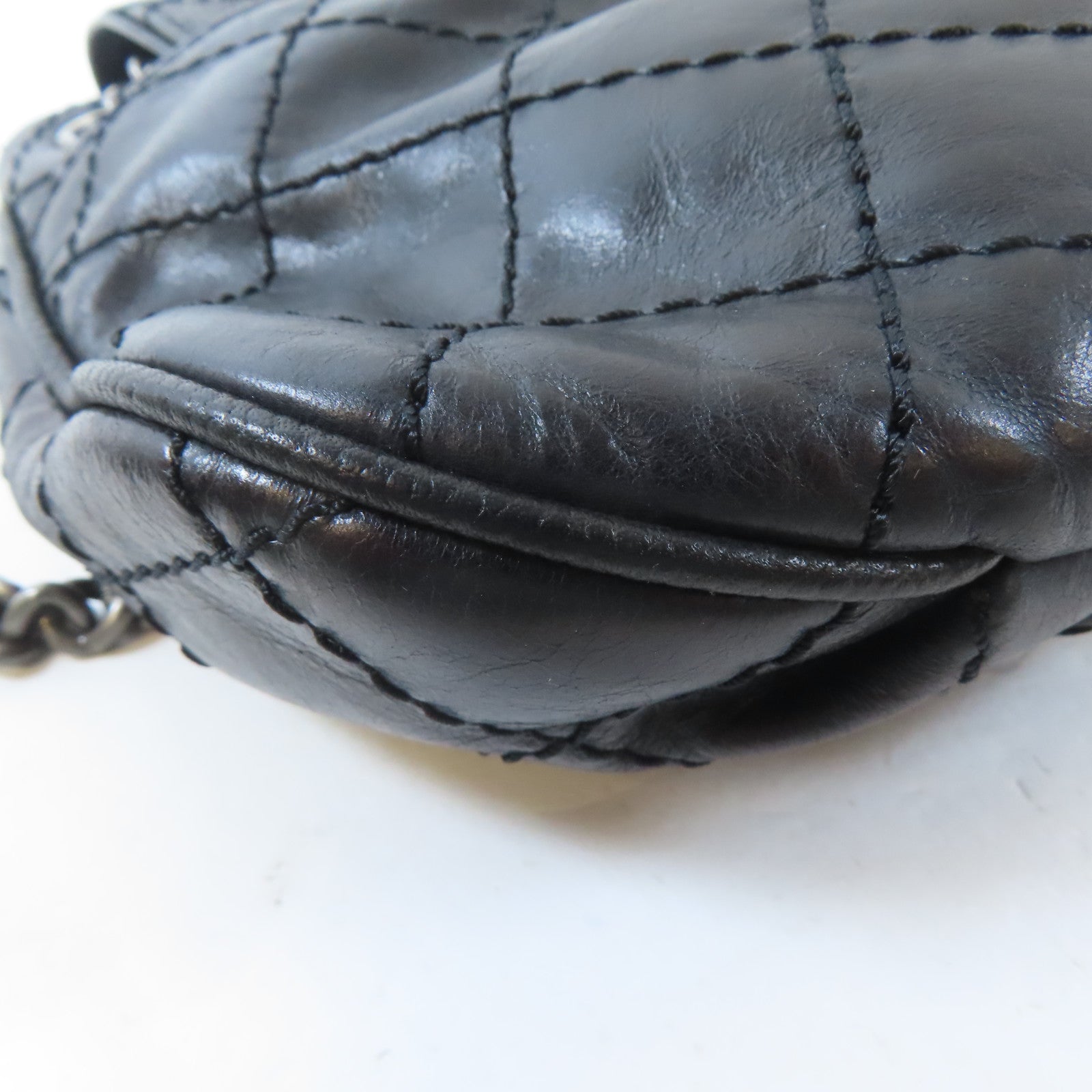 CHANEL 菱格牛皮皮革Chain Shoulder Bag鏈帶肩背袋黑色