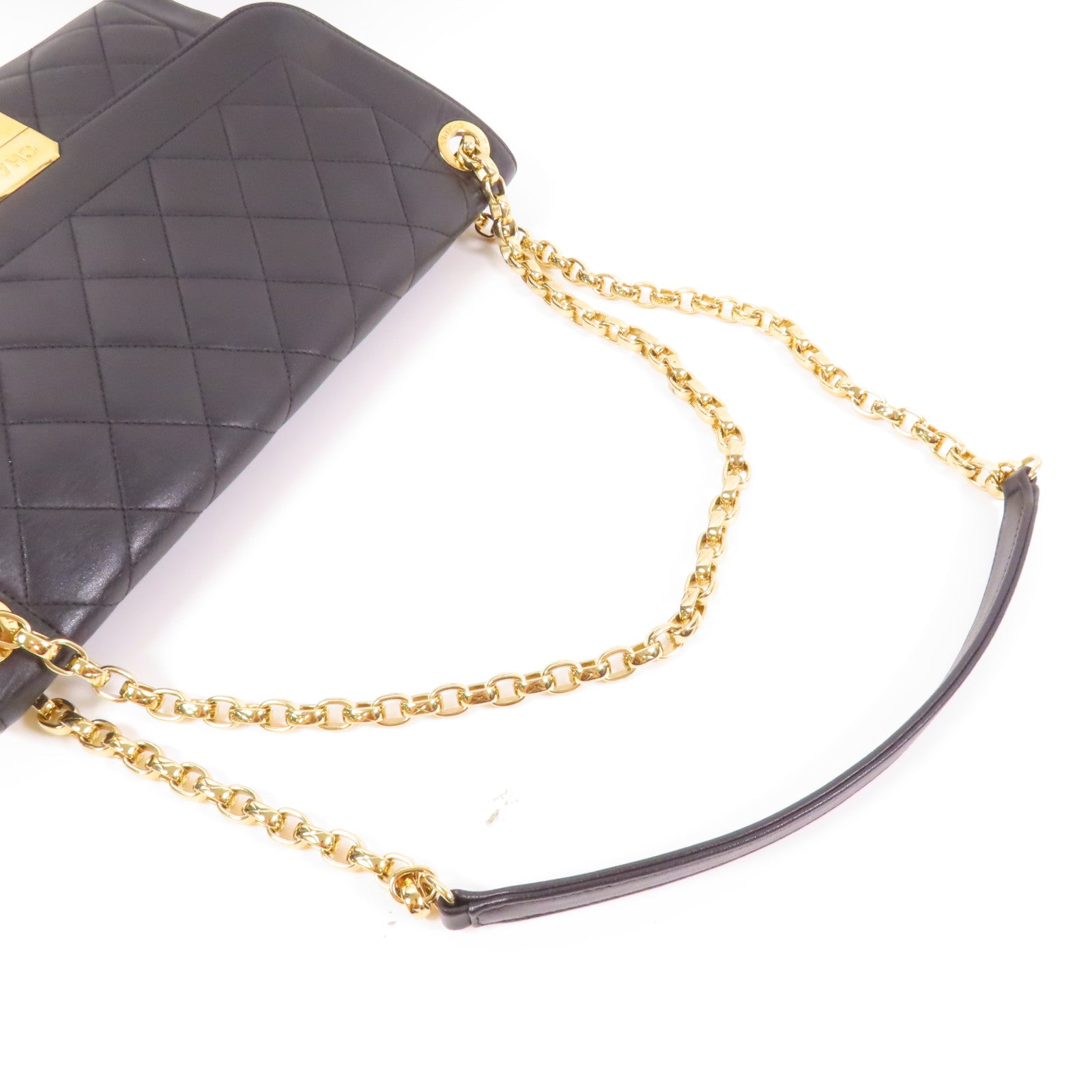 CHANEL 【激減優惠】菱格牛皮皮革Chain Shoulder金扣鏈帶肩背袋黑色