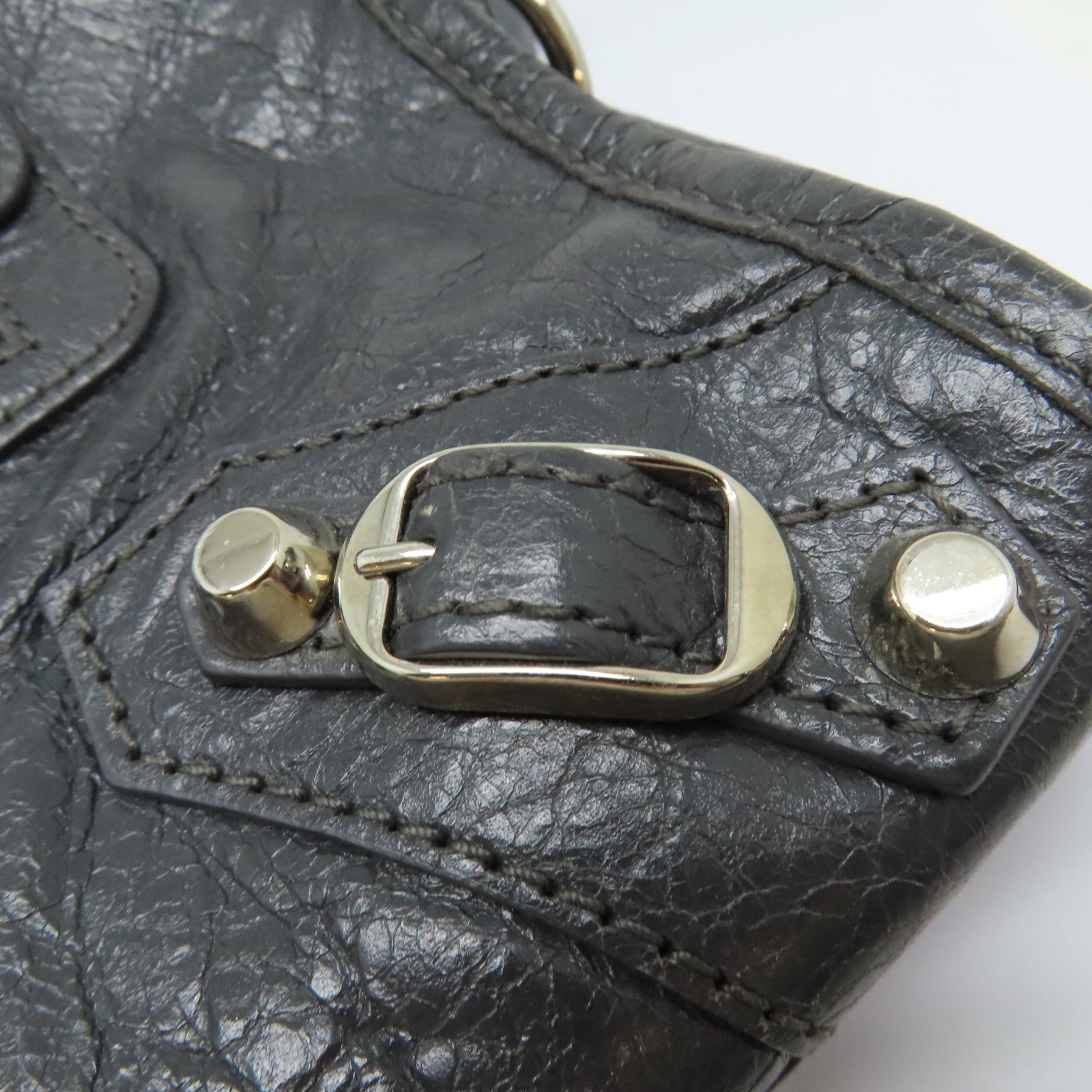 BALENCIAGA 牛皮皮革Mini City銀扣手挽肩背兩用袋灰色