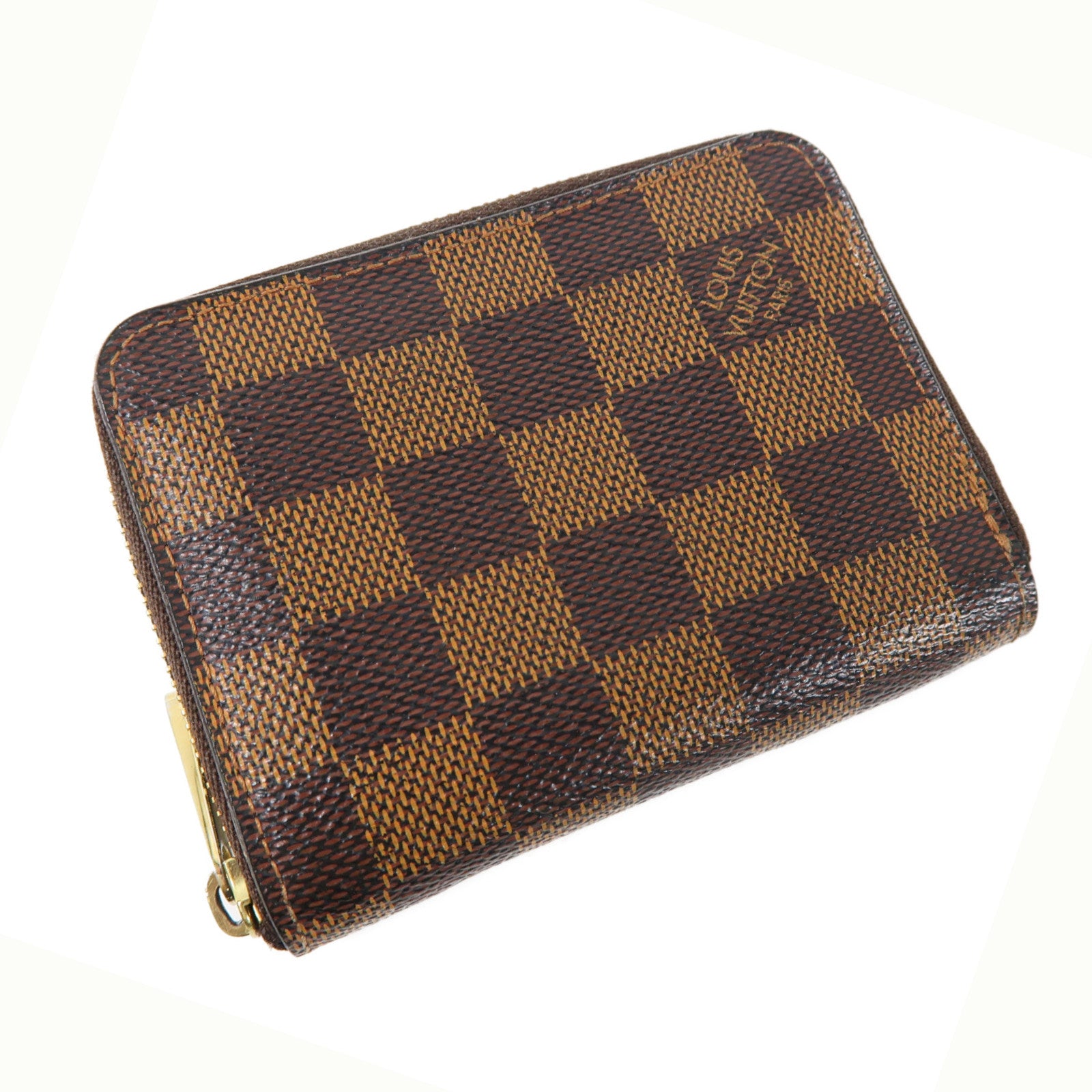 LOUIS VUITTON Damier Zipper Wallet金扣短錢包啡色