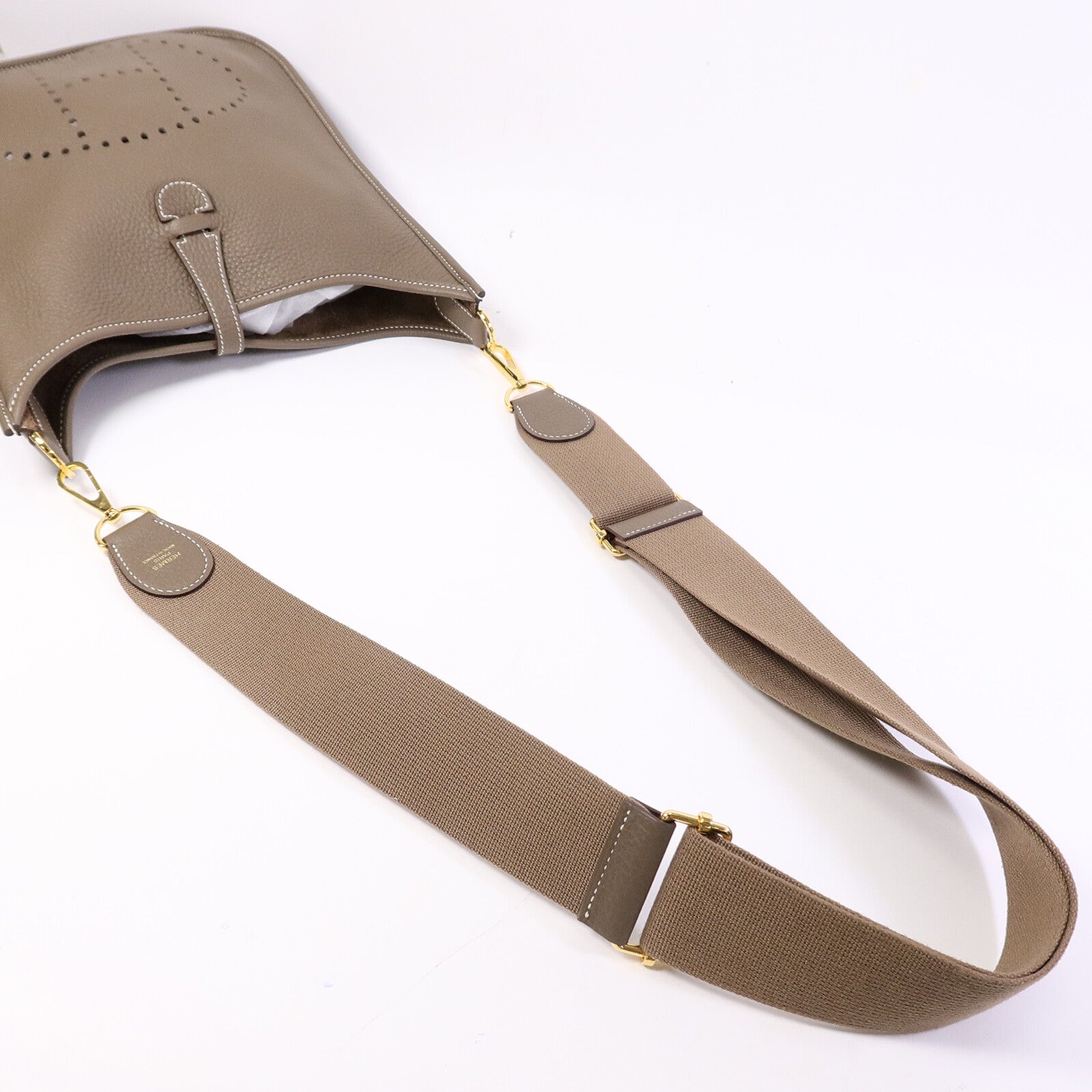 HERMES Clemence皮革Evelyne PM肩背袋Etoupe