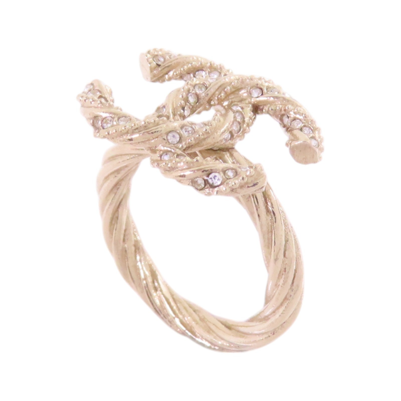 CHANEL 金屬/水鑽CC Ring戒指US#5
