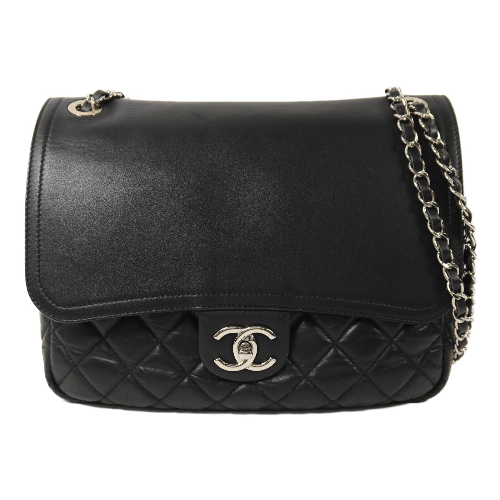 CHANEL 牛皮皮革Chain Shoulder銀扣鏈帶肩背袋