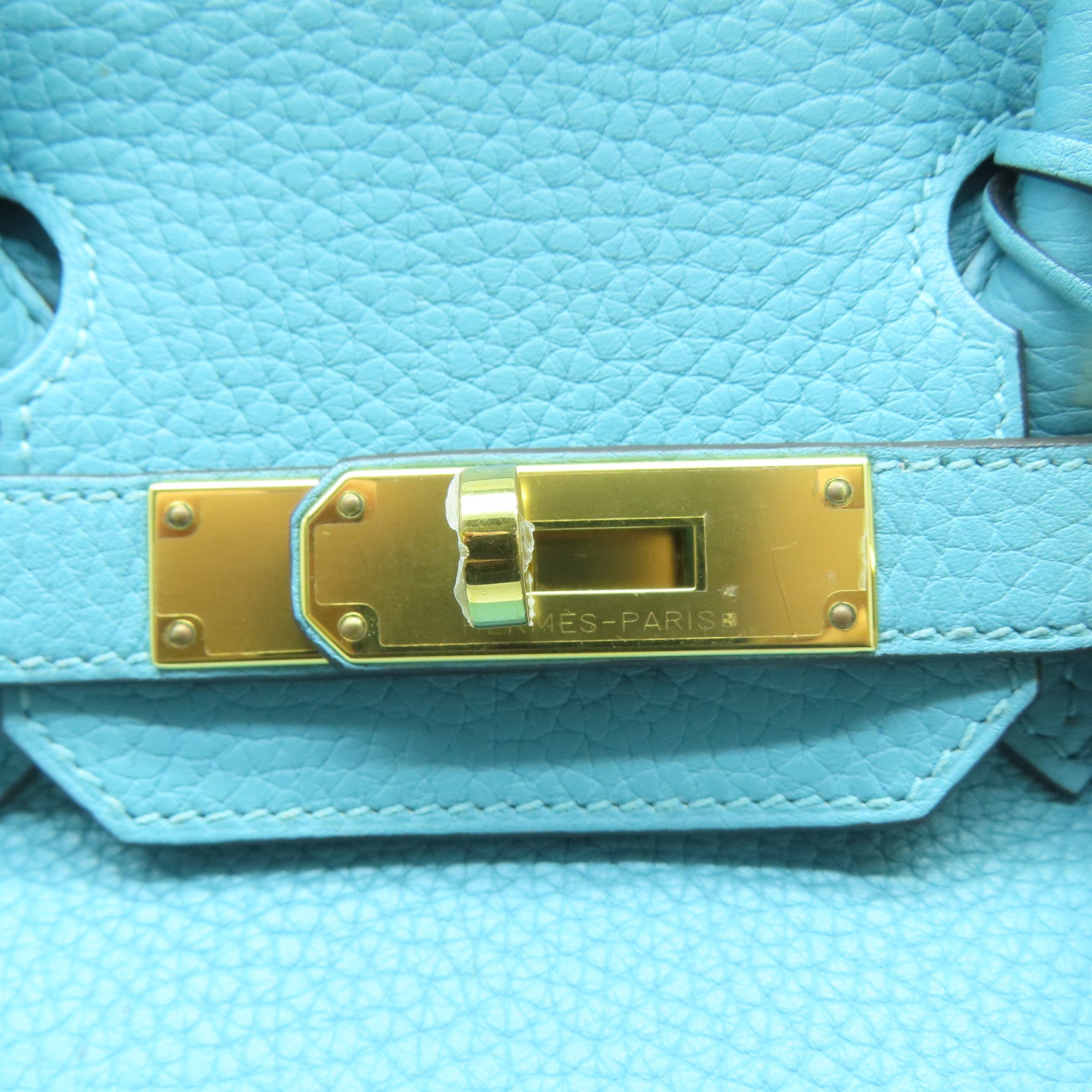 HERMES 【清倉大減價】Clemence皮革Birkin 30金扣手挽袋聖西爾水藍