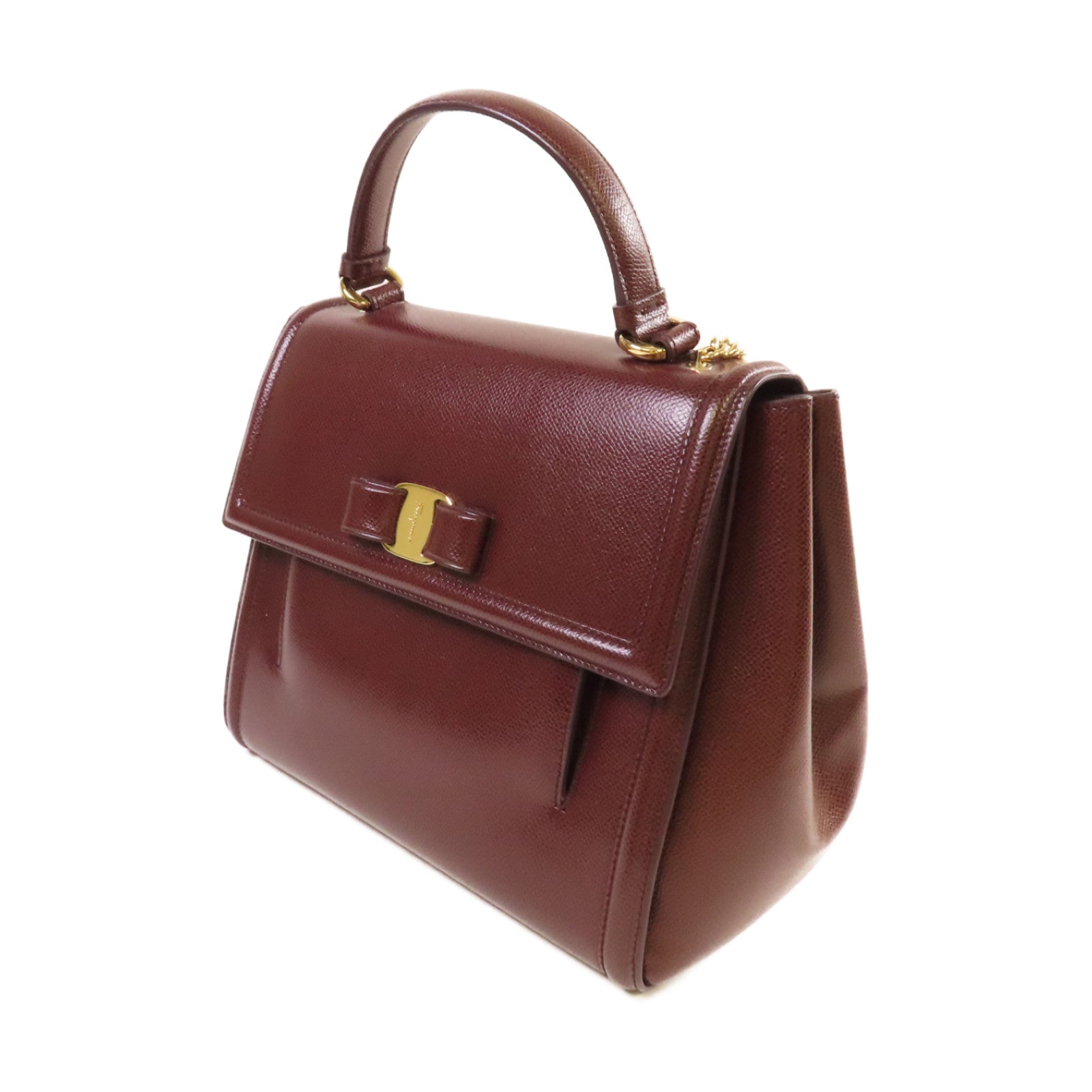 Salvatore Ferragamo 牛皮皮革2Way Shoulder Bag金扣手挽肩背兩用袋酒紅色