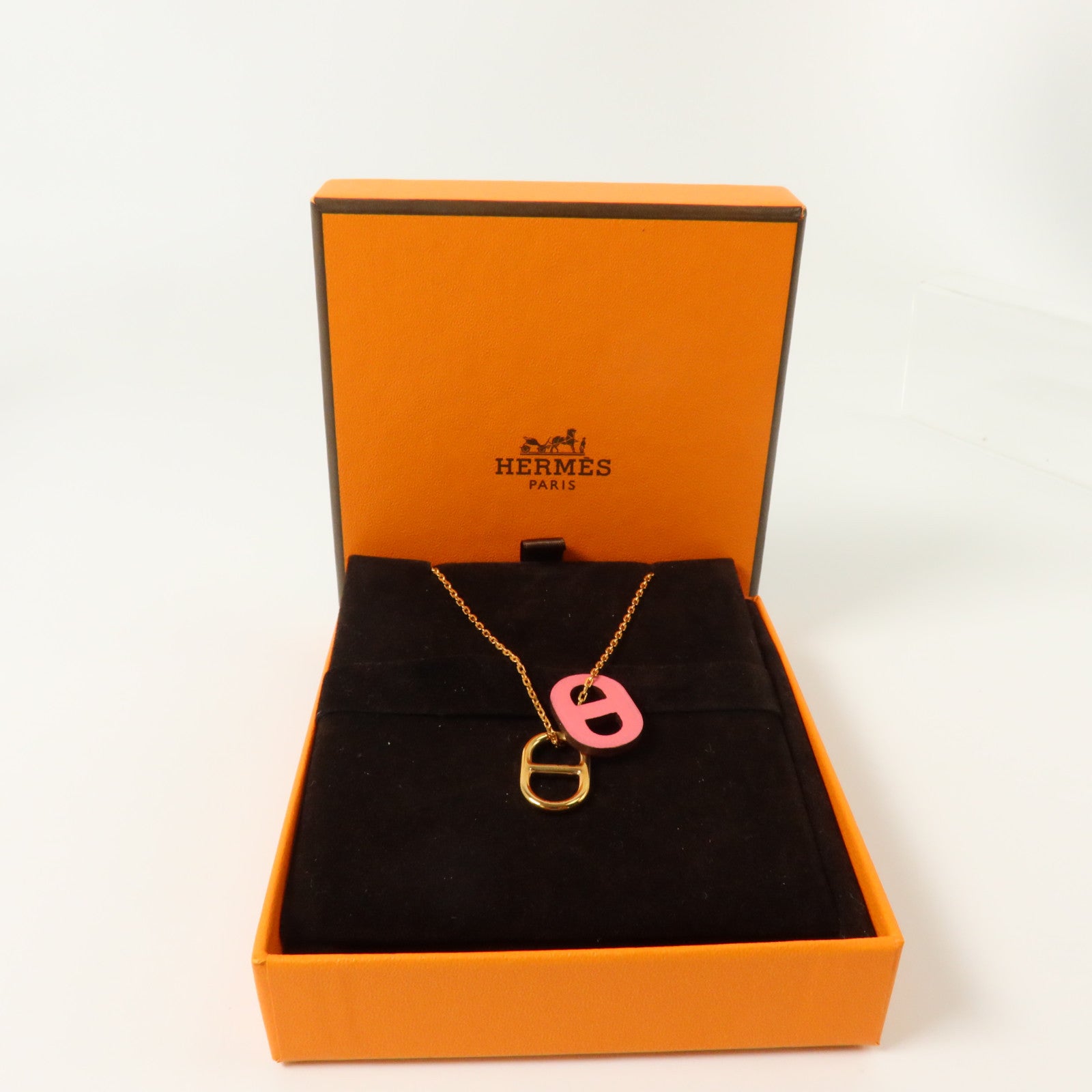 HERMES Swift皮革/金屬O'Maillon Pendant Necklace項鏈