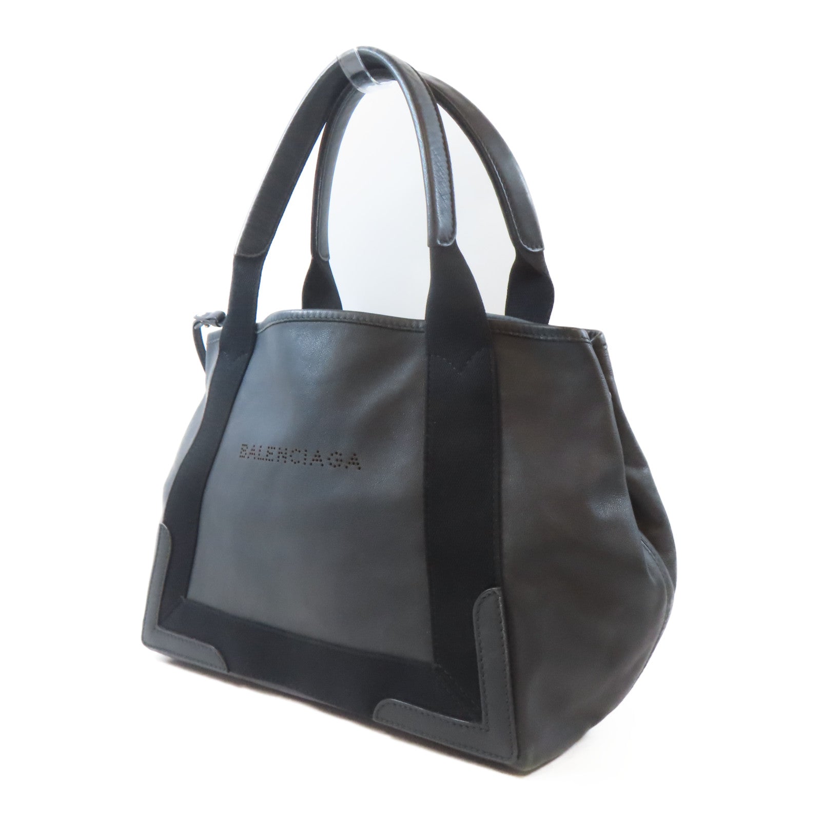 BALENCIAGA 羊皮皮革Navy Cabas銀扣手挽袋黑色