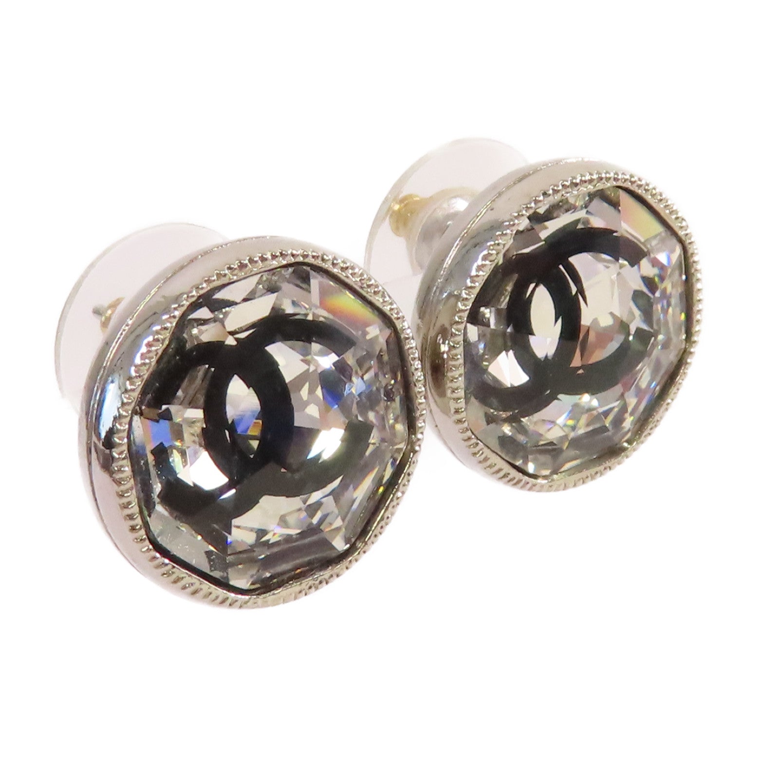 CHANEL PVC/金屬CC Earrings耳環銀色/黑色