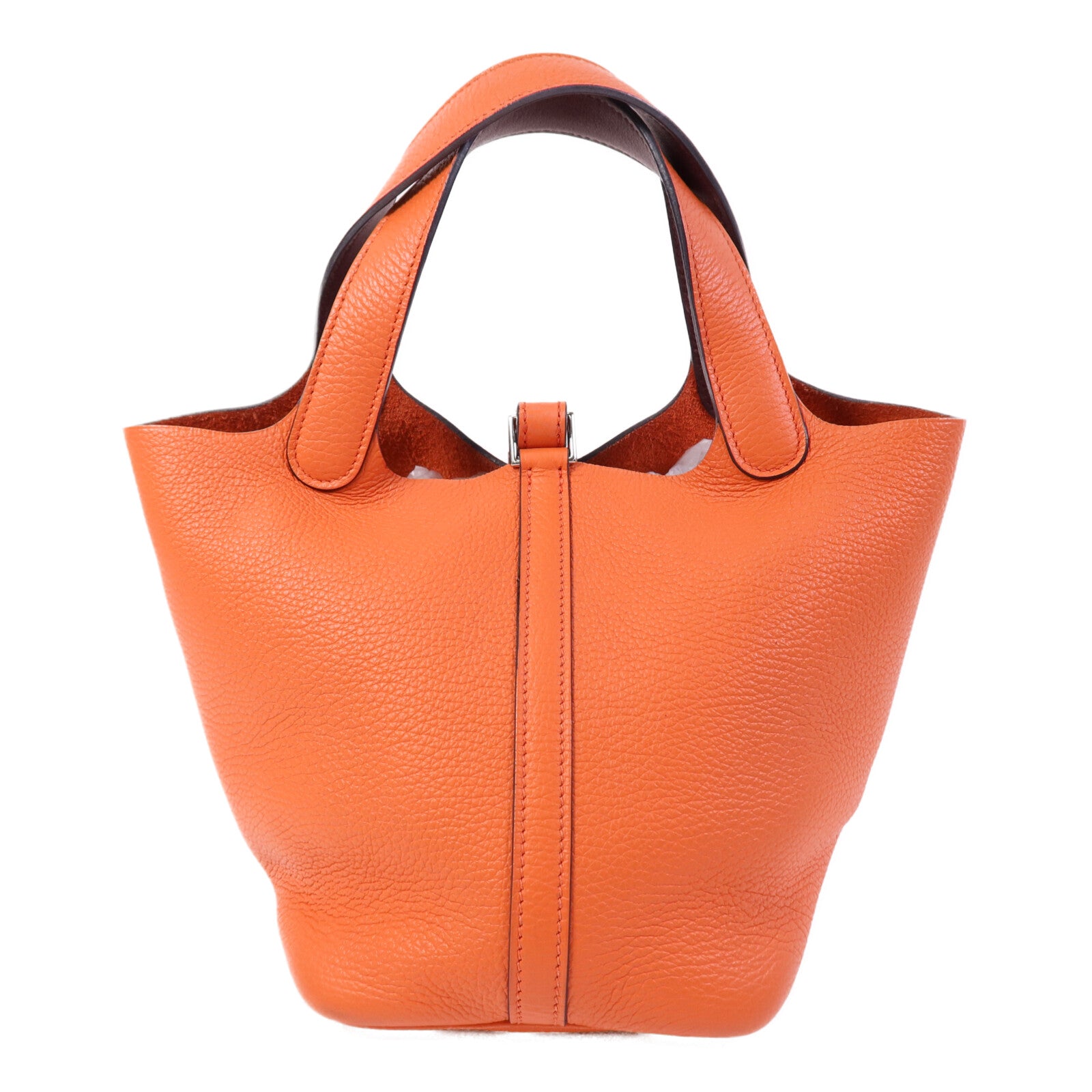 HERMES Clemence皮革Picotin PM銀扣手挽袋Capucine