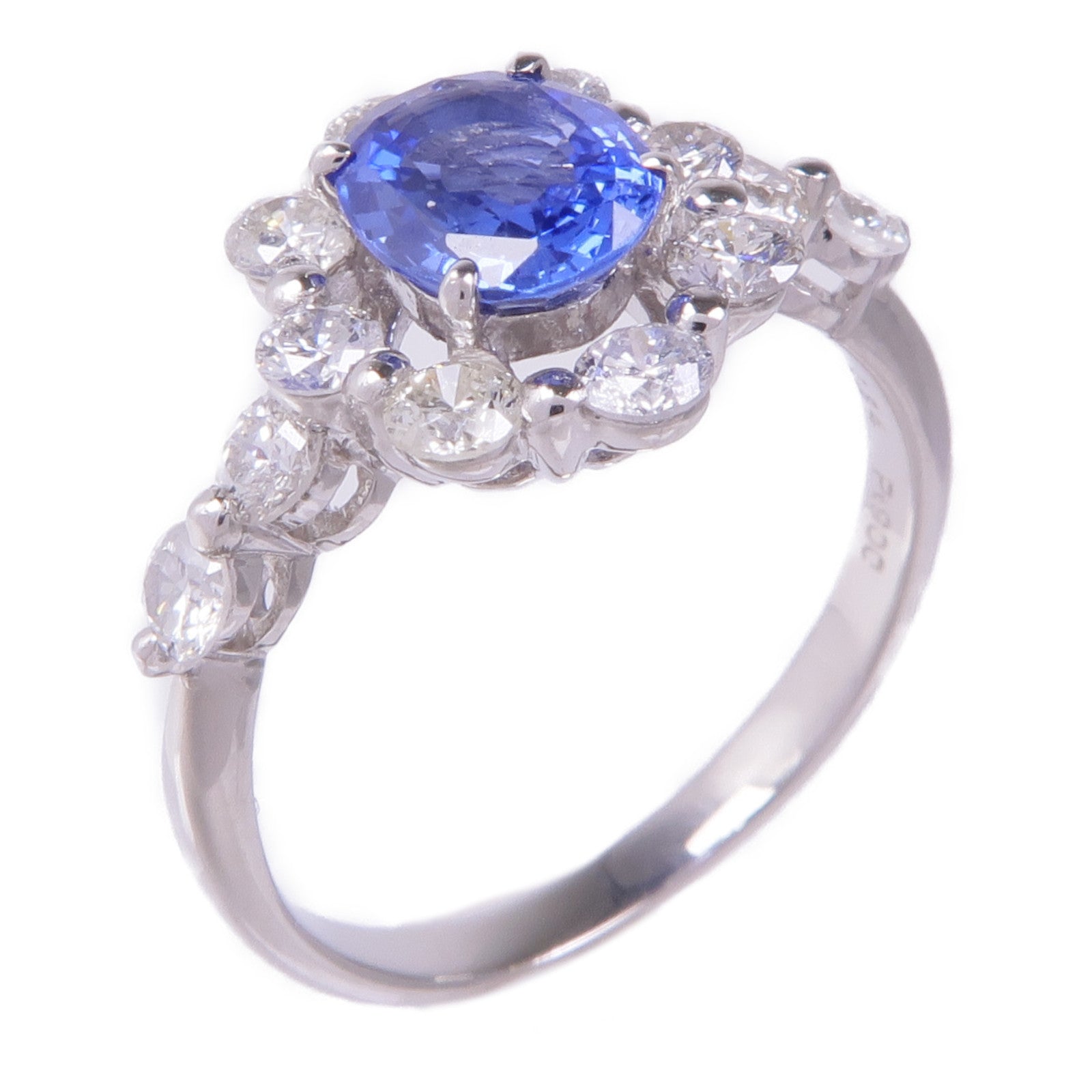 JEWELRY PT900鉑金Sapphire Diamond Ring藍寶石/鑽石戒指US#5.5