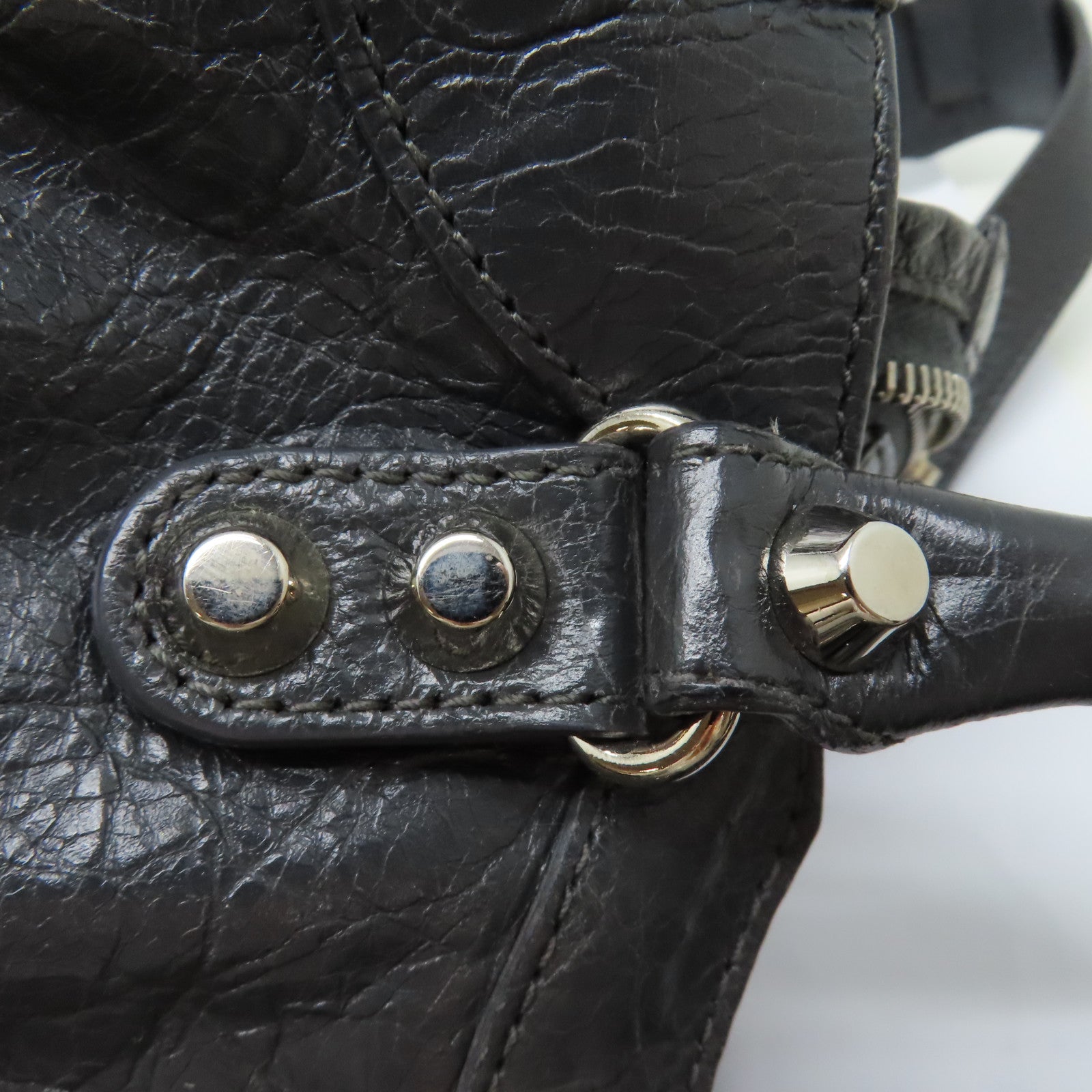 BALENCIAGA 牛皮皮革Mini City銀扣手挽肩背兩用袋灰色