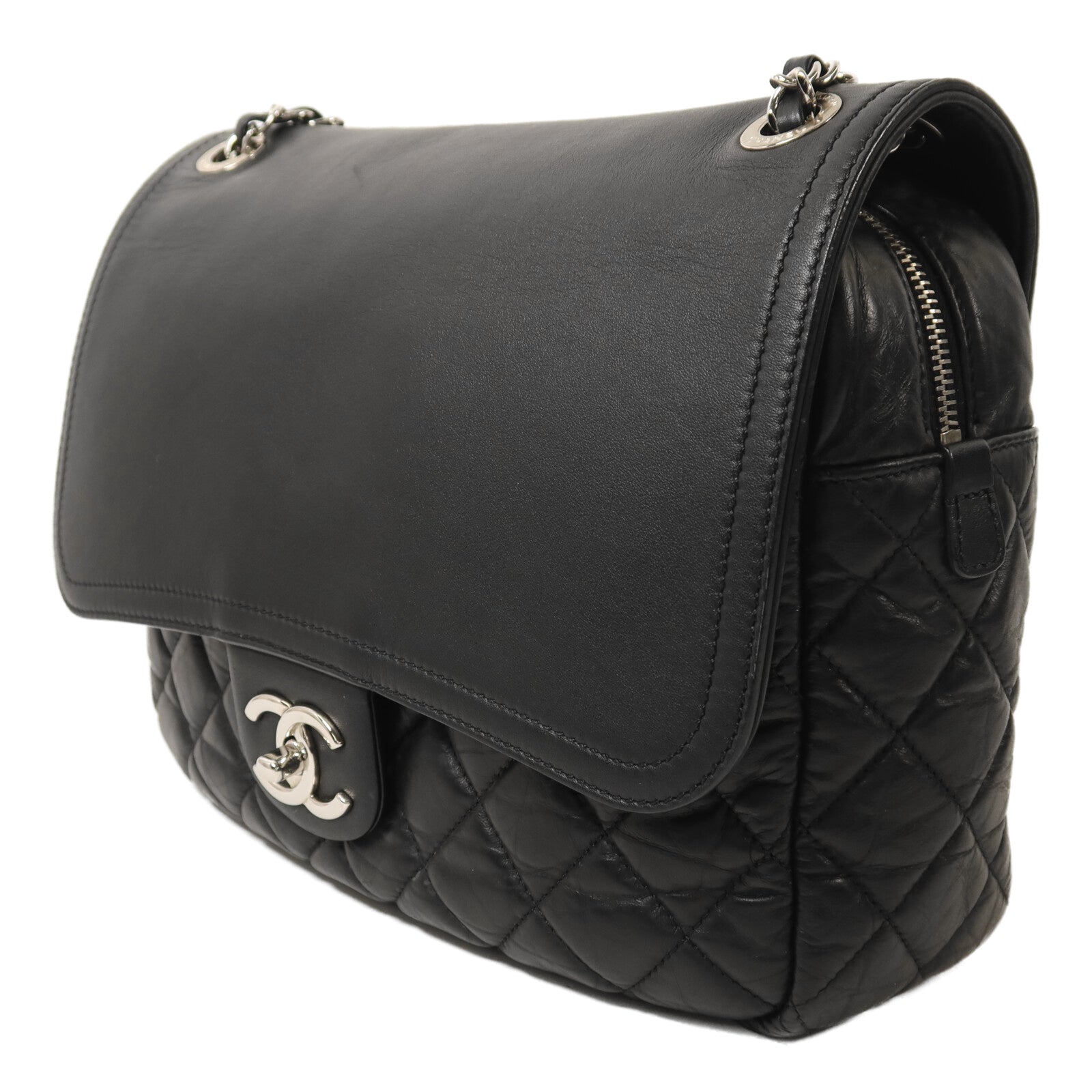 CHANEL 牛皮皮革Chain Shoulder銀扣鏈帶肩背袋
