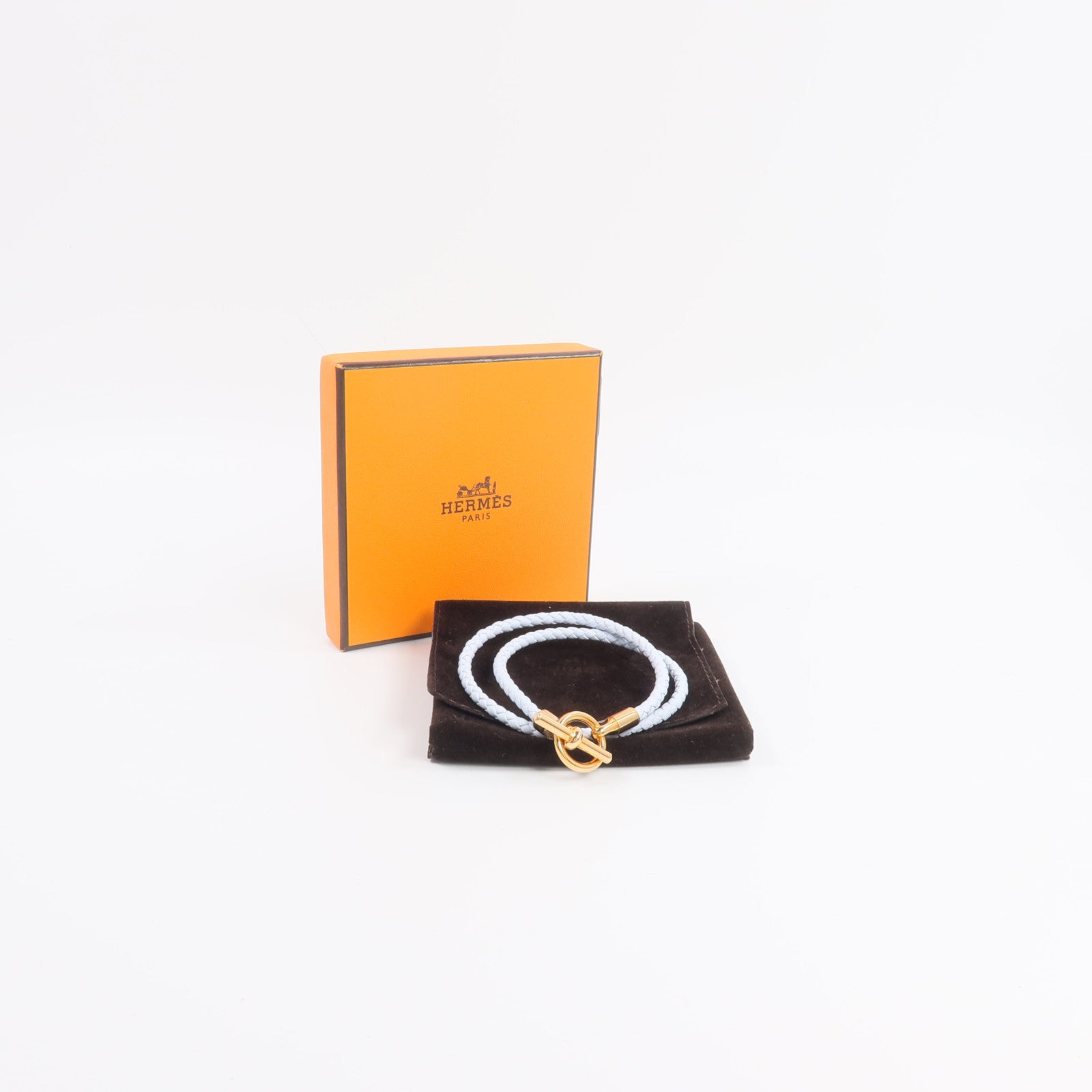 HERMES Swift皮革Glenan Double Tour Bracelet手鏈Bleu Brume
