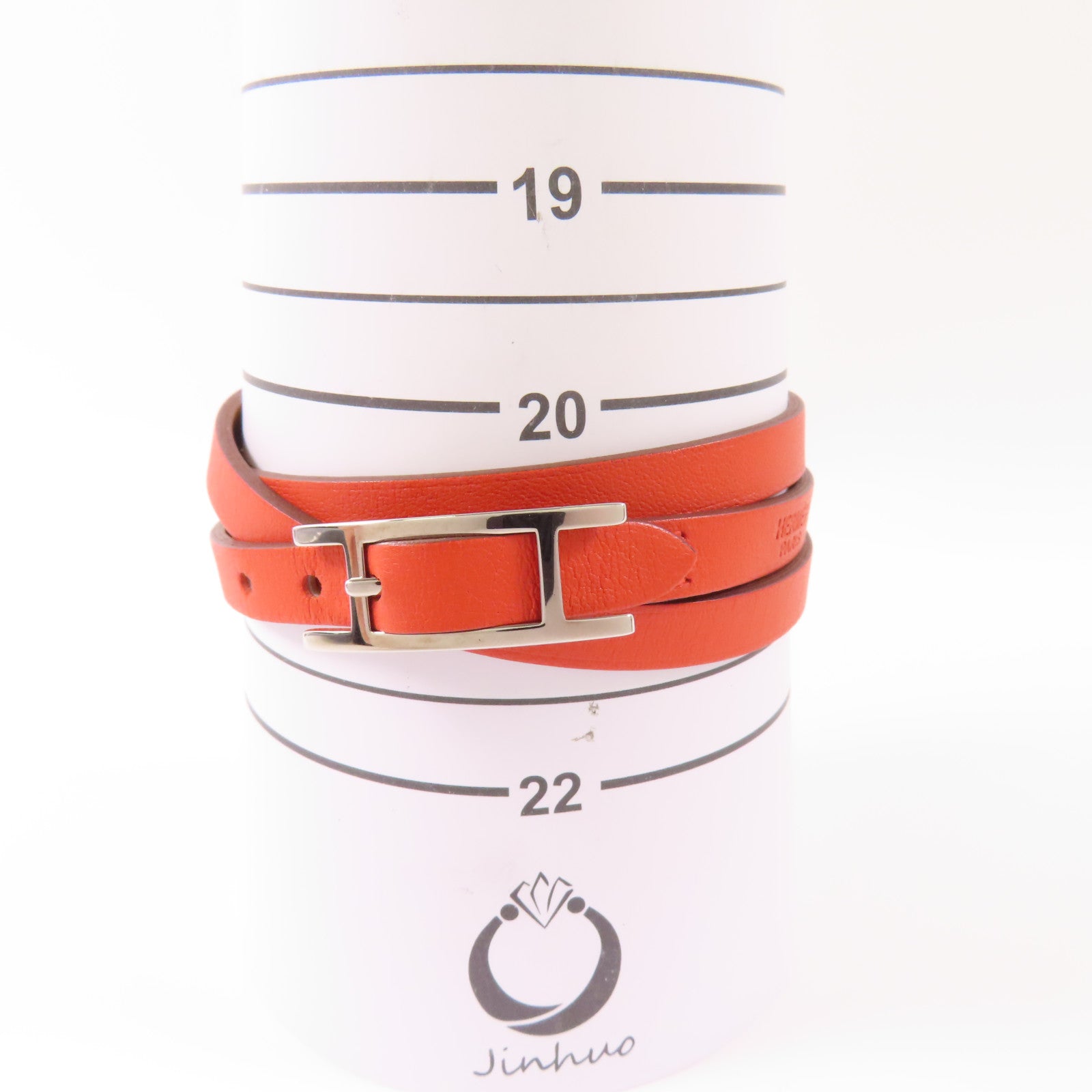 HERMES 【激減優惠】Swift皮革Behapi Double Tour Bracelet銀扣手鏈Rouge Casaque