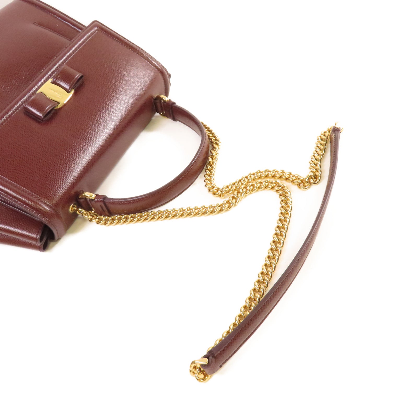 Salvatore Ferragamo 牛皮皮革2Way Shoulder Bag金扣手挽肩背兩用袋酒紅色