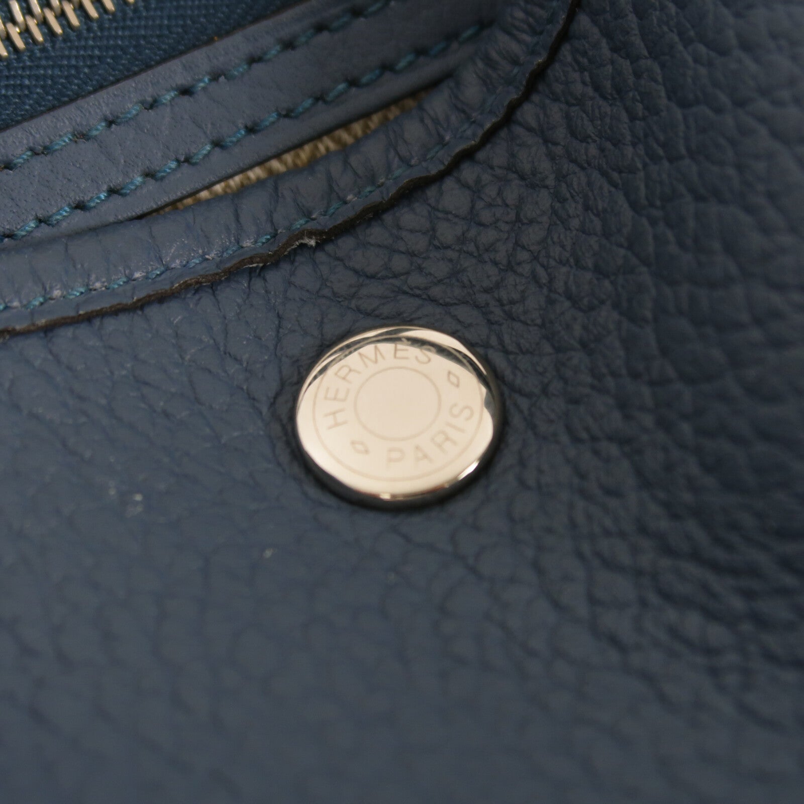 HERMES Country皮革Garden Party PM銀扣手挽袋Azure Blue