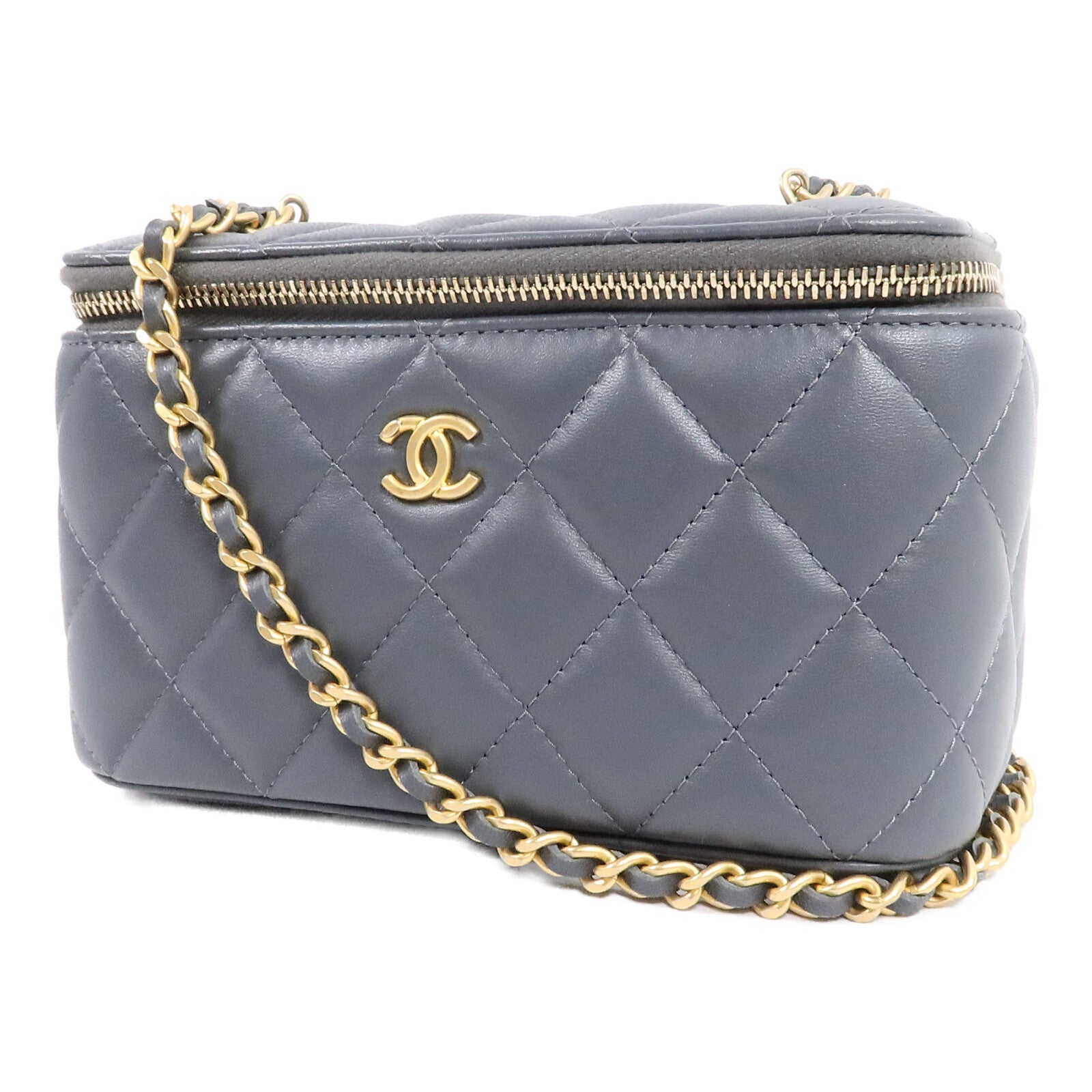 CHANEL 羊皮皮革Vanity Case Gold Ball鏈帶肩背袋