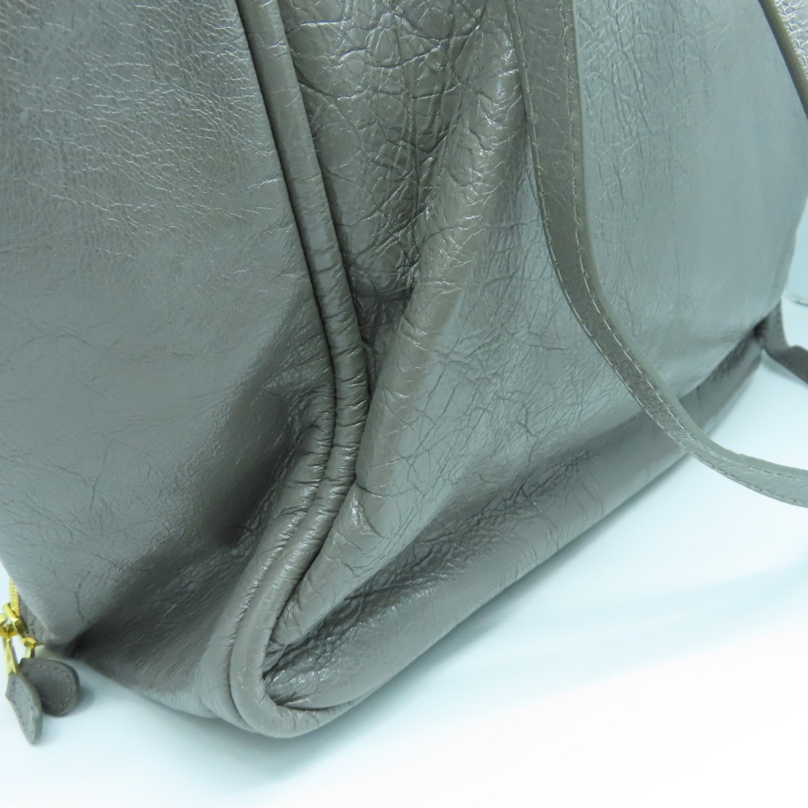 BALENCIAGA Cowhide Leather 2Way Shoulder Gold Buckle Handle Shoulder Bag Gray