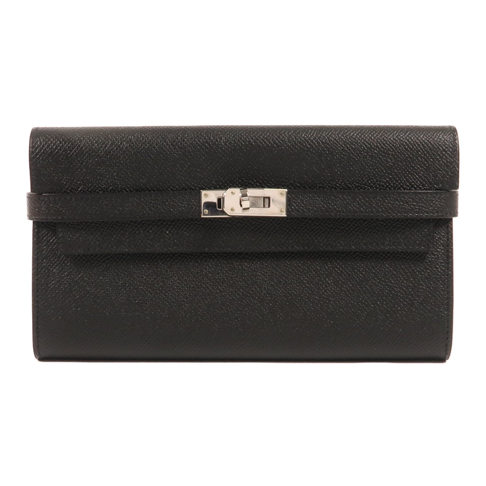 HERMES Epsom皮革Kelly Wallet銀扣長錢包Noir