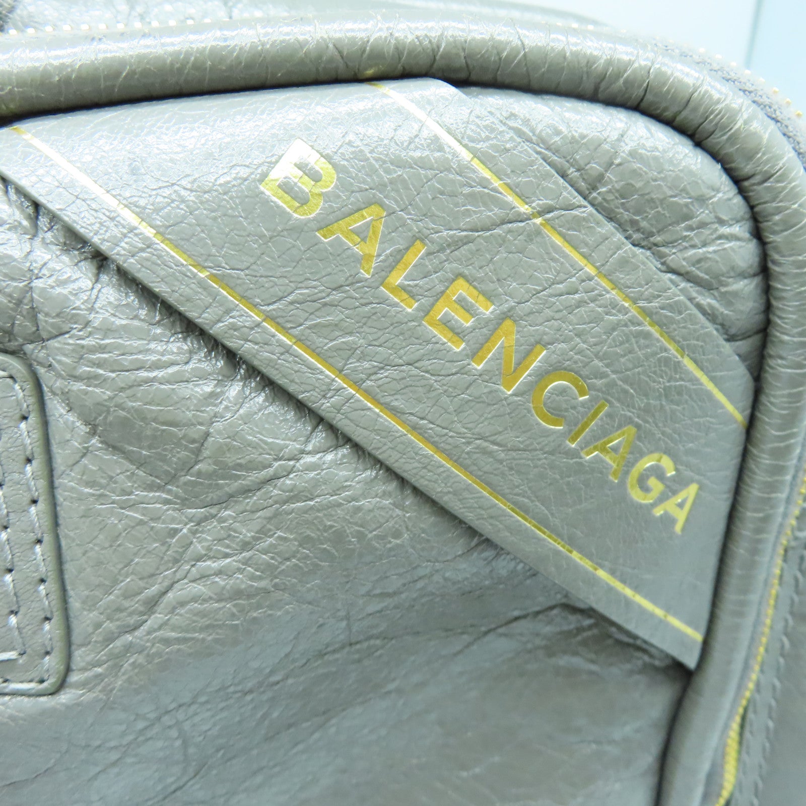 BALENCIAGA Cowhide Leather 2Way Shoulder Gold Buckle Handle Shoulder Bag Gray
