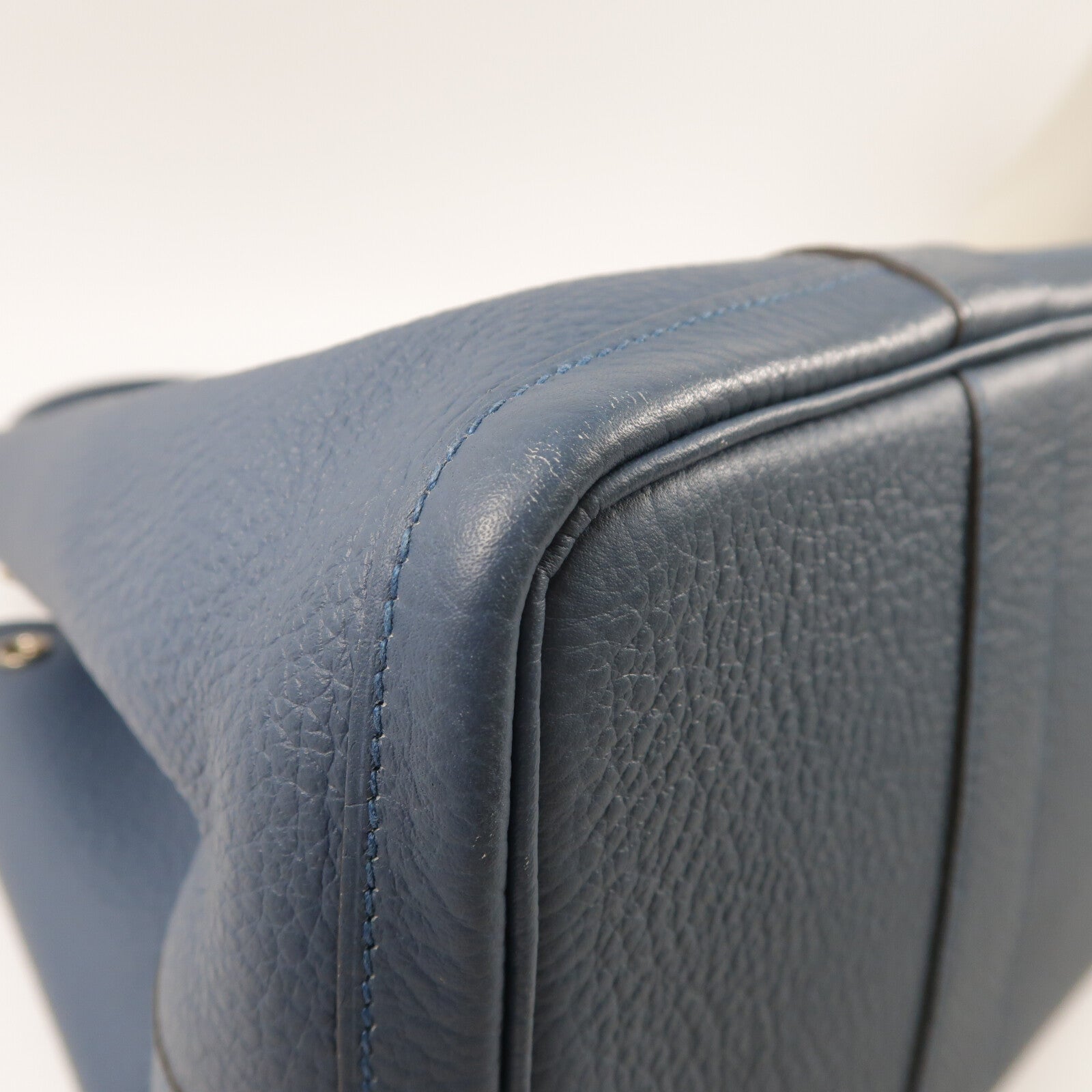 HERMES Country皮革Garden Party PM銀扣手挽袋Azure Blue