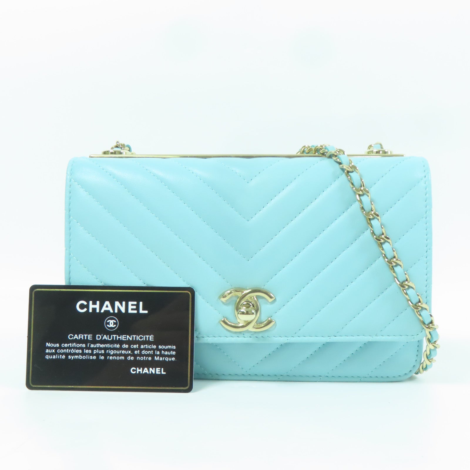 CHANEL 羊皮皮革Wallet On Chain金扣鏈帶肩背袋