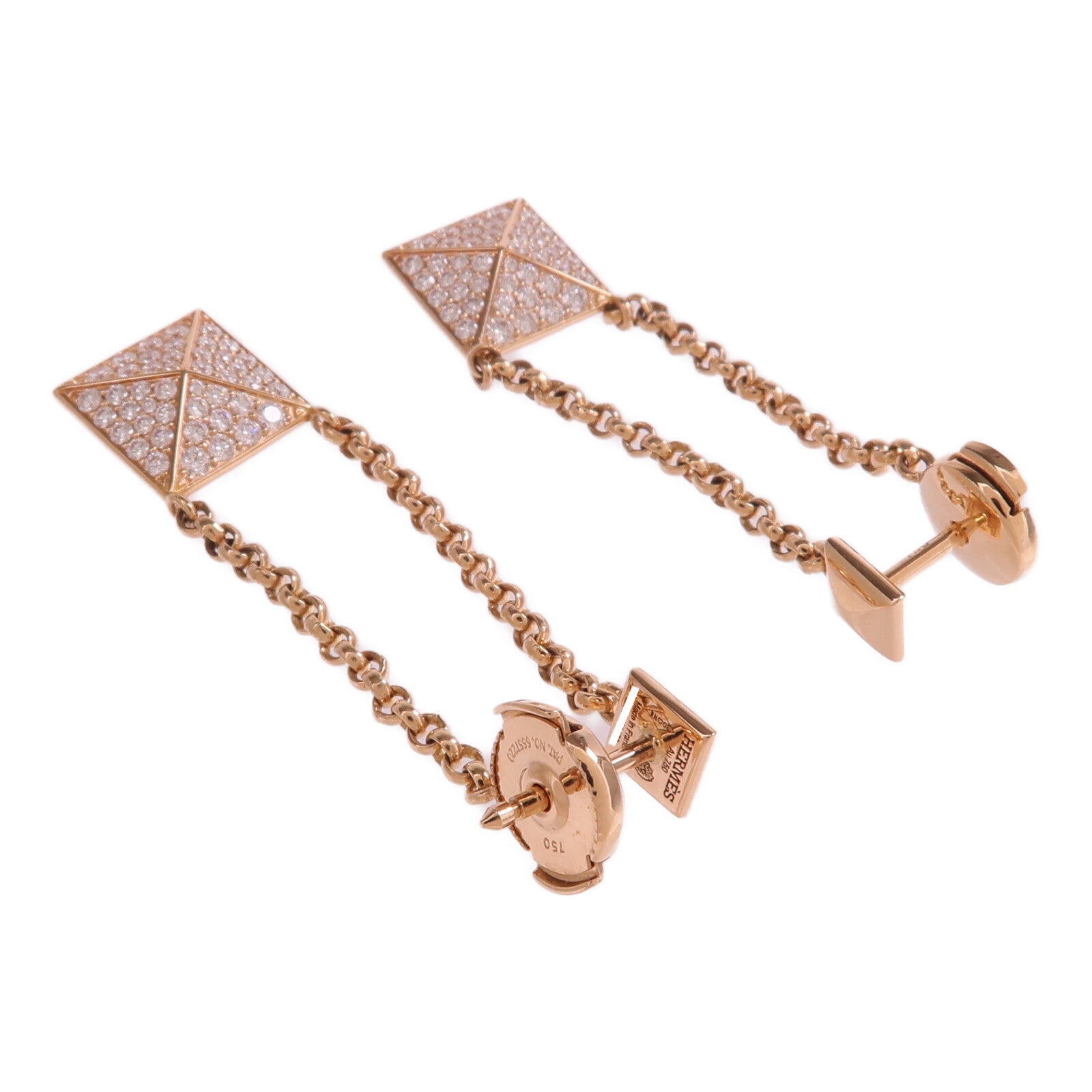 HERMES 18K玫瑰金Clou d'H dangle Earrings鑽石耳環