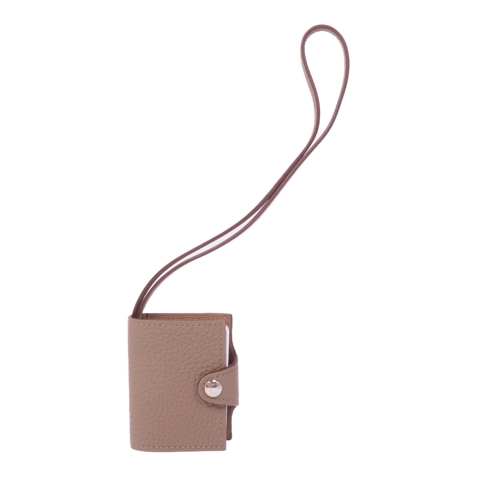 HERMES Clemence皮革Ulysse Nano Memo Pack Bag Charm銀扣掛飾Etoupe