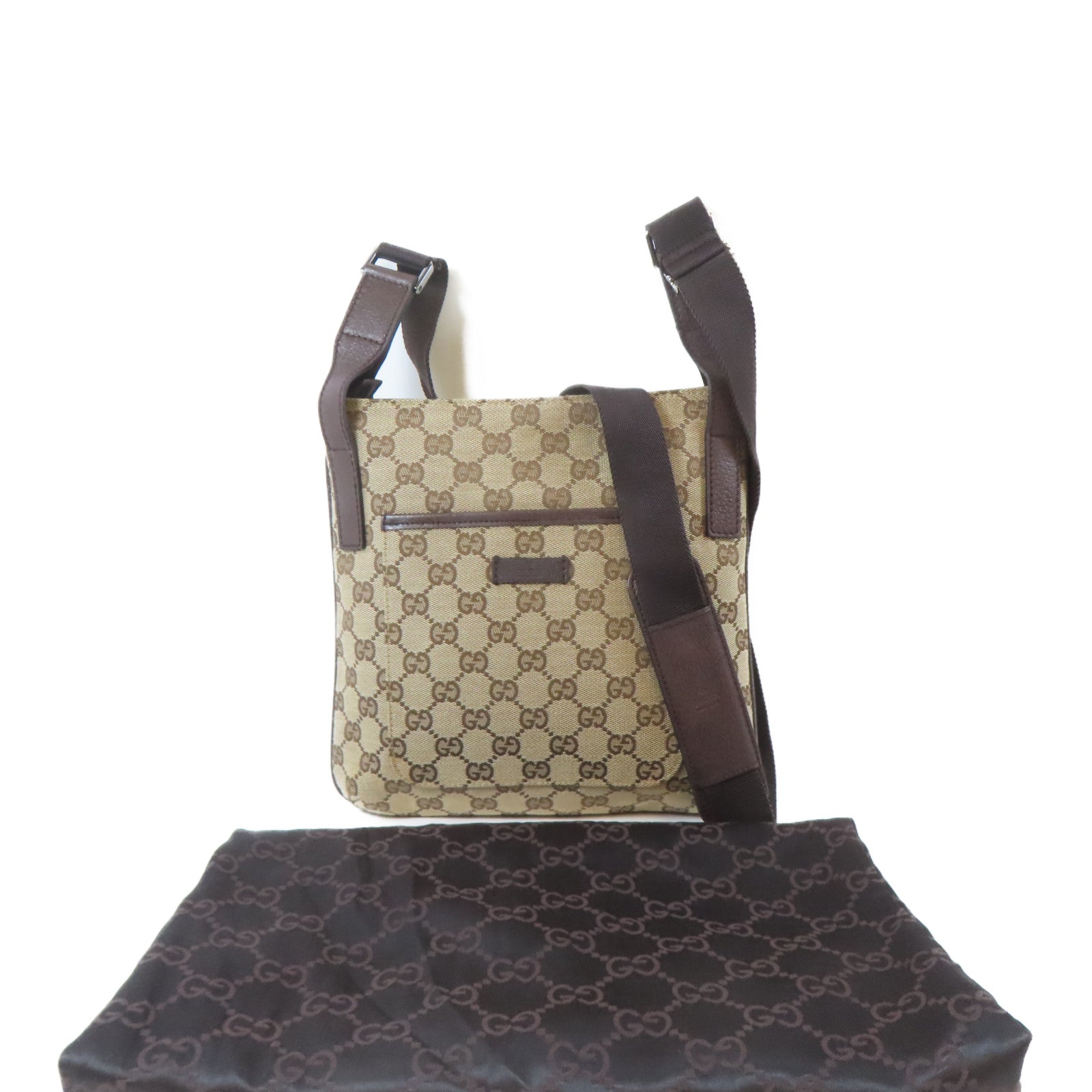 GUCCI 帆布Canvas Shoulder Bag銀扣肩背袋啡色