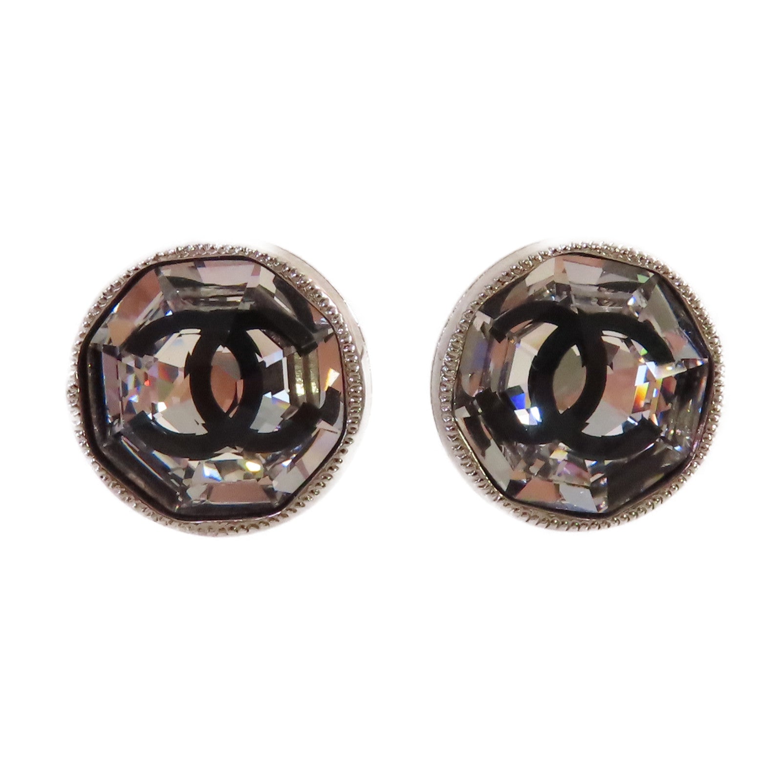 CHANEL PVC/金屬CC Earrings耳環銀色/黑色