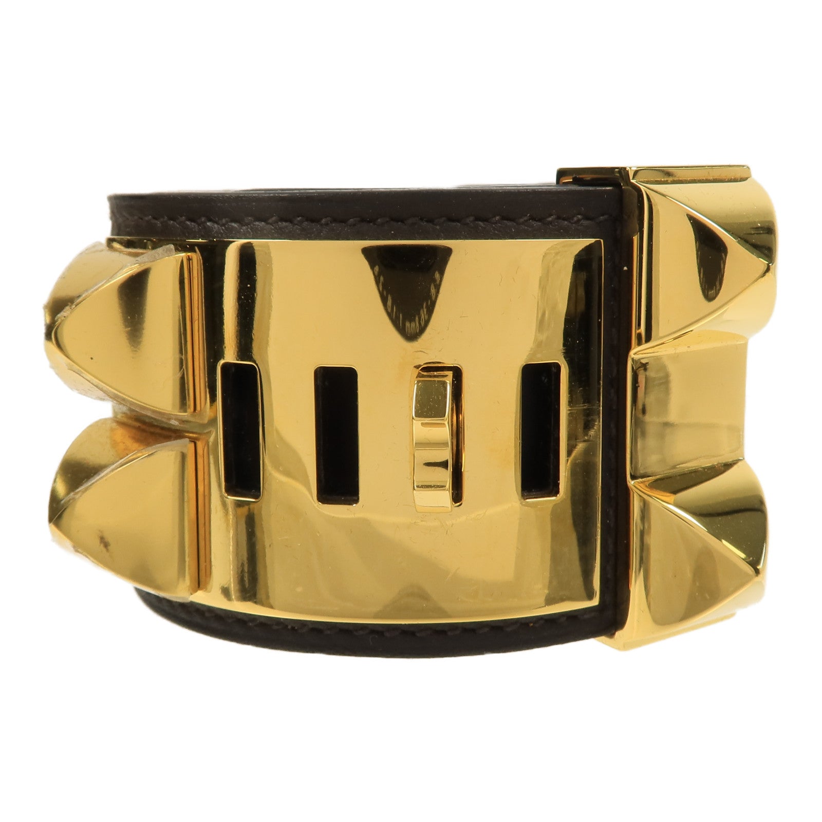 HERMES Swift皮革Collier De Chien Bangle金扣金扣Dark Brown